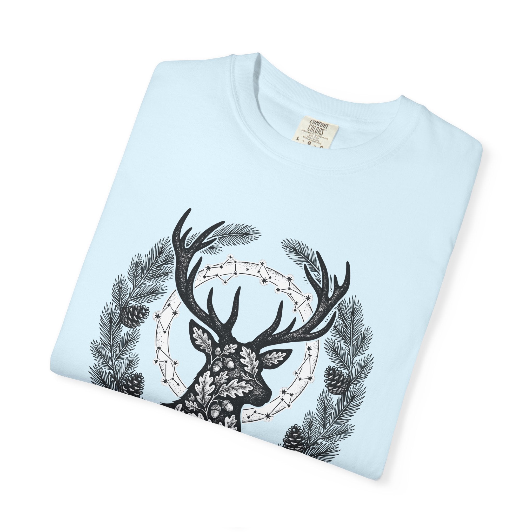 Buck Silhouette Shirt Boho Chic Plants Gift Women Leaf Tee Deer T-Shirt Bohemian Fan Botanical Tshirt Floral Graphic Sketch Cone Cluster
