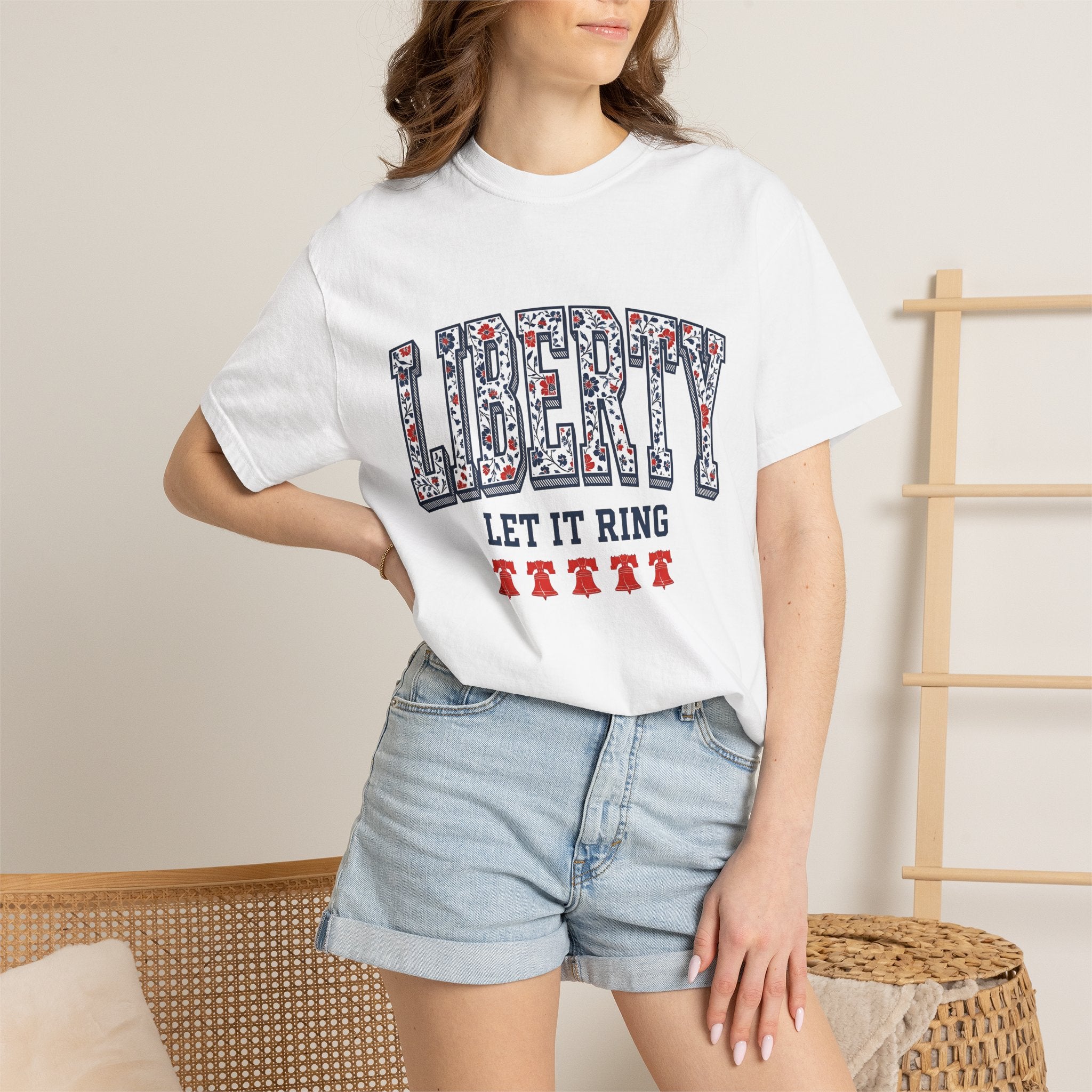 Floral Liberty Bell Shirt America Holiday Gift Women Patriotic Tee Liberty Bell T-Shirt American Fan Patriotic Tshirt Holiday Graphic