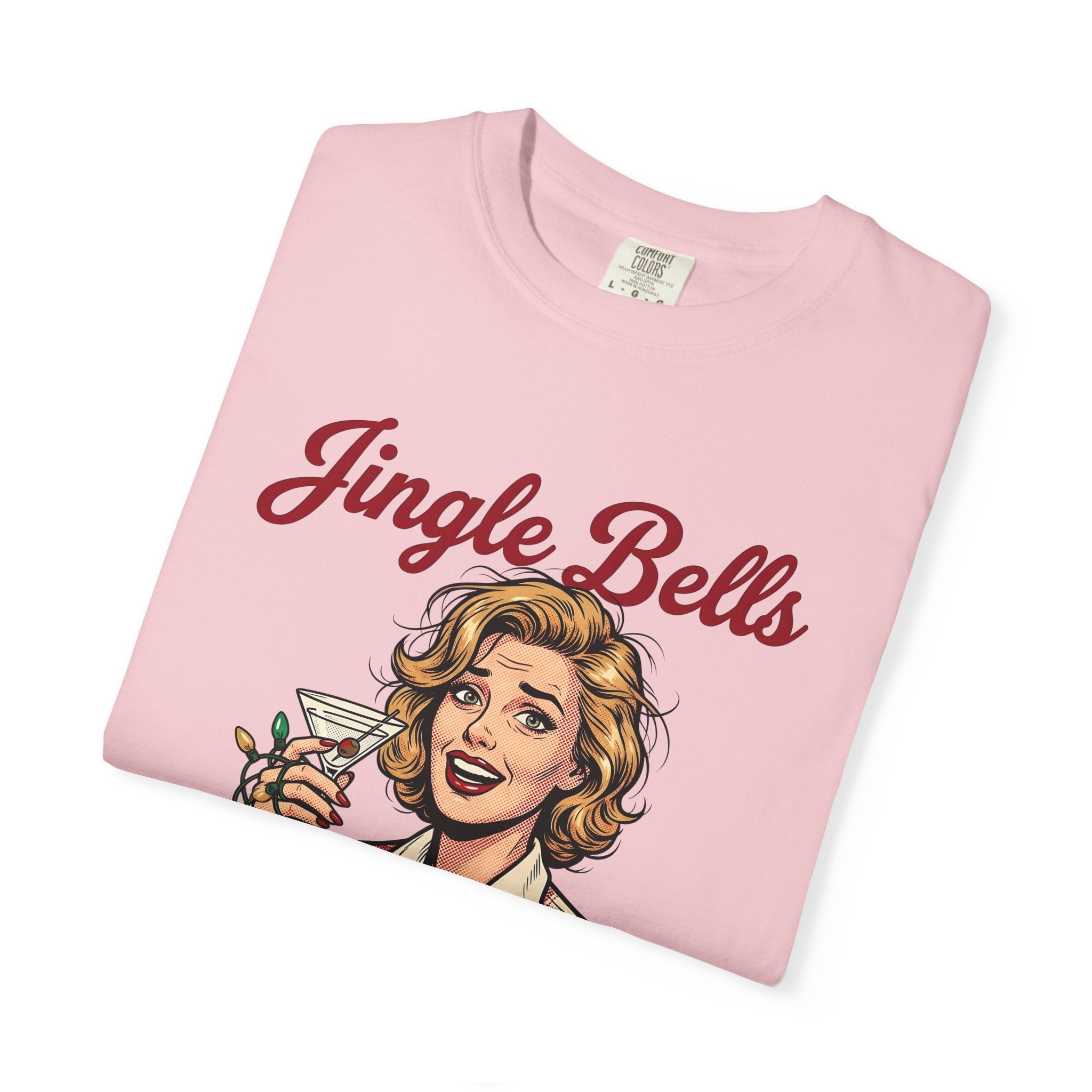 Vintage Woman Drink Shirt Holiday Holidays Gift Women Retro Tee Cocktail T-Shirt Holiday Fan Vintage Graphic Pop Art String Lights Tshirt