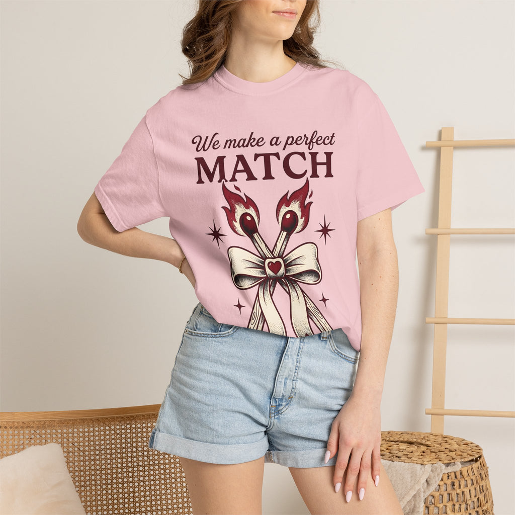Burning Match Bow Shirt St. Valentine's Day Relationship Gift Women Traditional Tattoo Tee Matchstick T-Shirt Valentine Fan Classic Tattoo