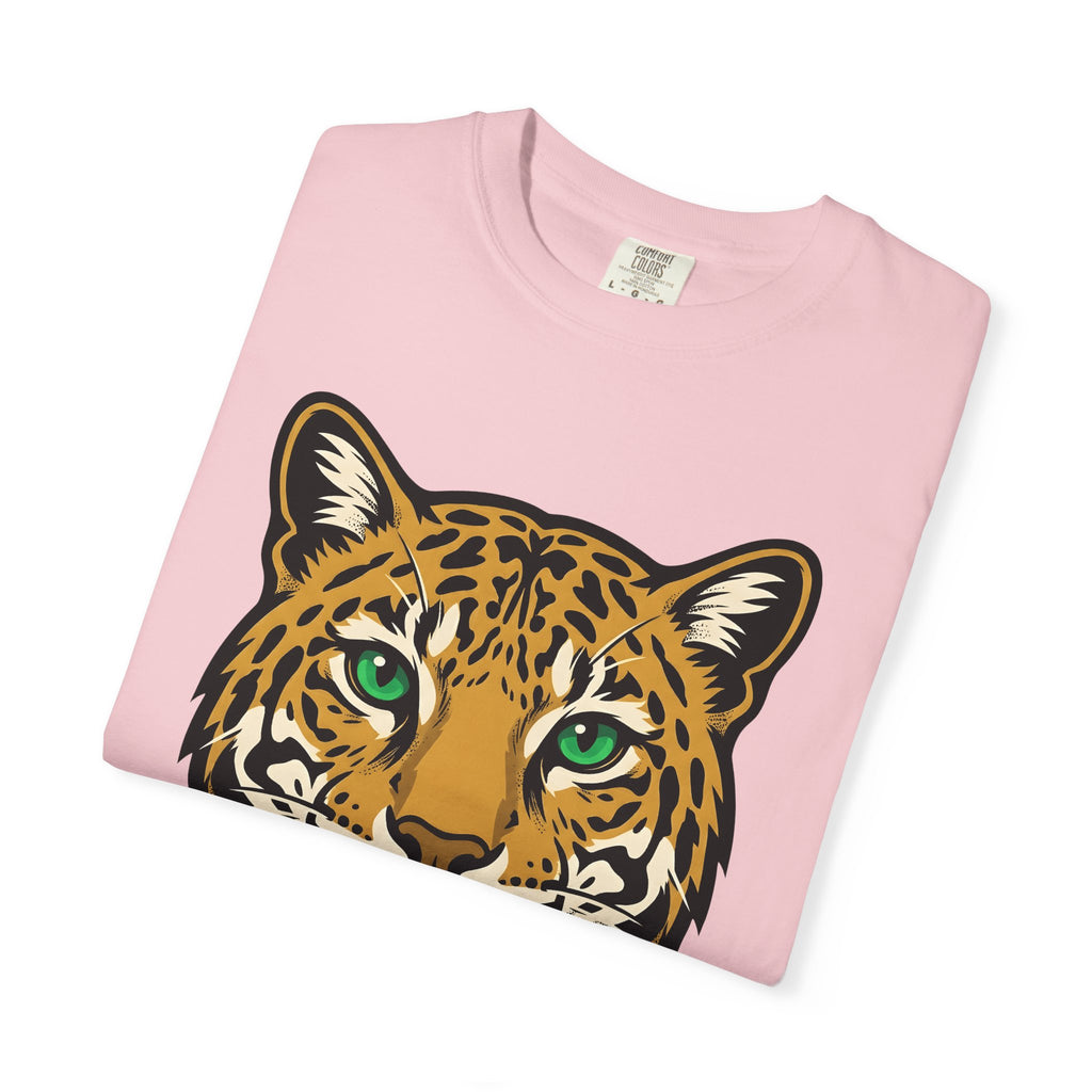 Leopard Face Shirt Cat Wildlife Gift Women Graphic Tee Leopard T-Shirt Cat Fan Abstract Tshirt Wildlife Illustration Graphic Bold Green Eyes