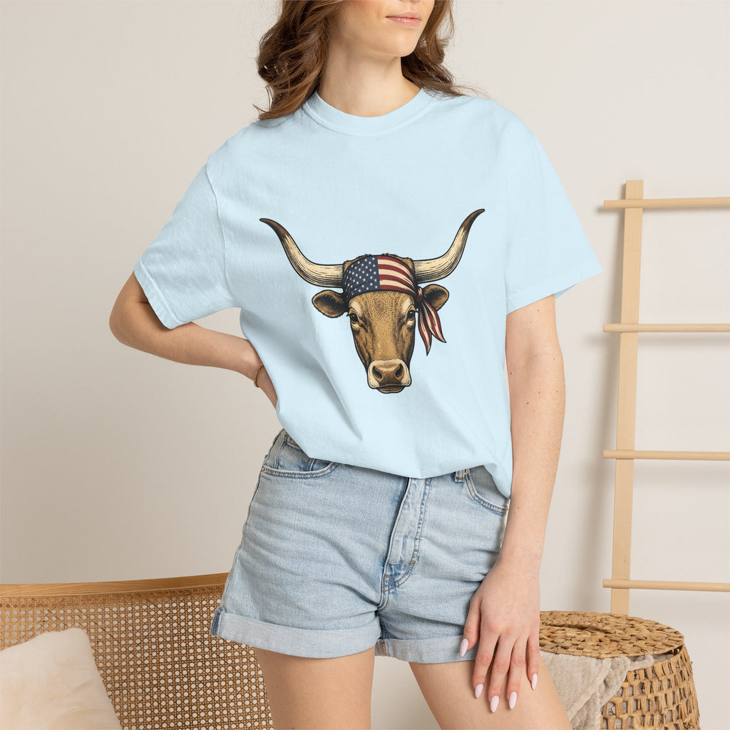 Steer Cattle Shirt 4th Of July Rodeo Gift Women Hand Sketched Tee Cowboy T-Shirt Independence Day Fan Cowboy Tshirt Rodeo Graphic Line Art