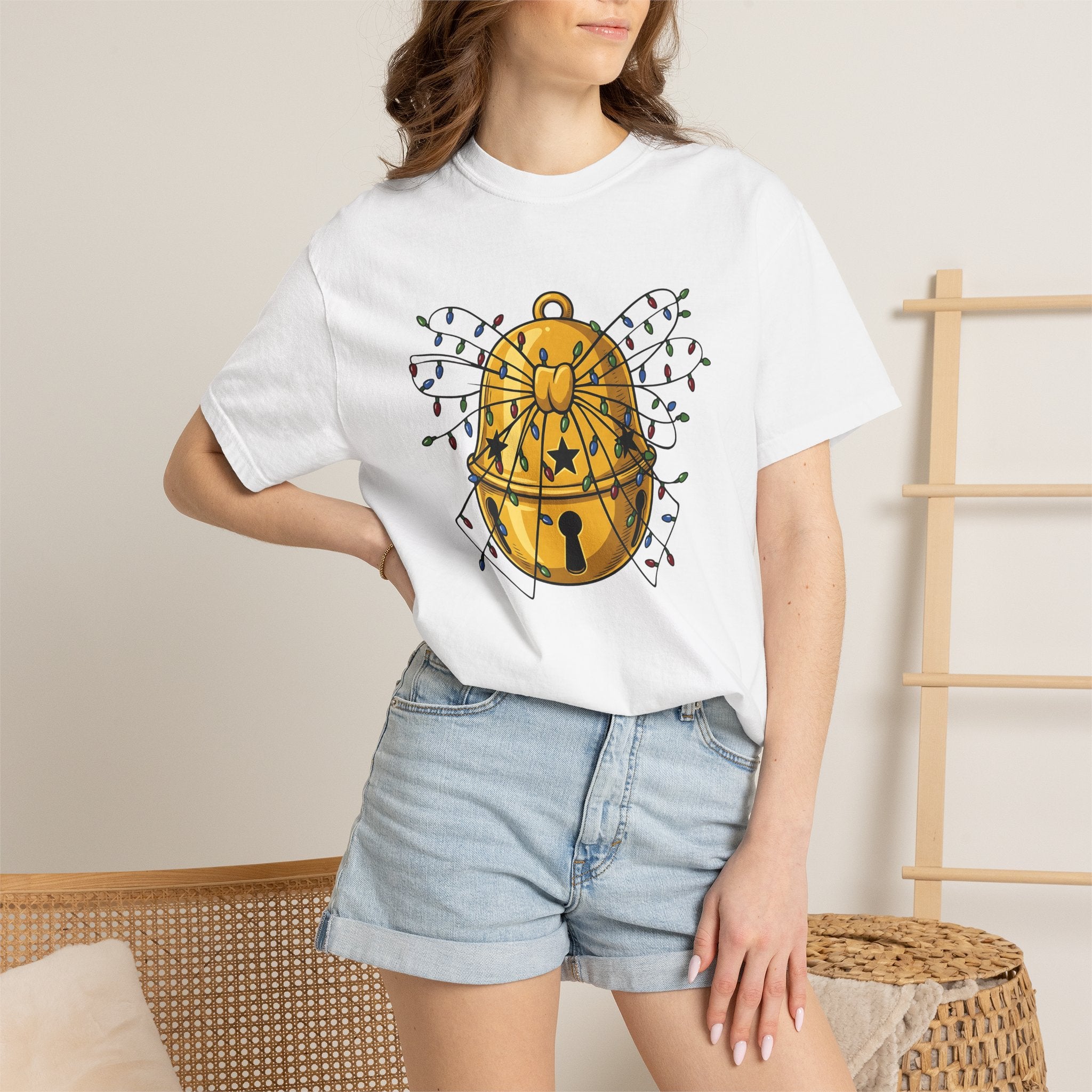 Jingle Bells Shirt Christmas Celebration Gift Women Comic Tee Sleigh Bells T-Shirt Xmas Fan Cartoon Tshirt Party Graphic Sketch Fairy Lights