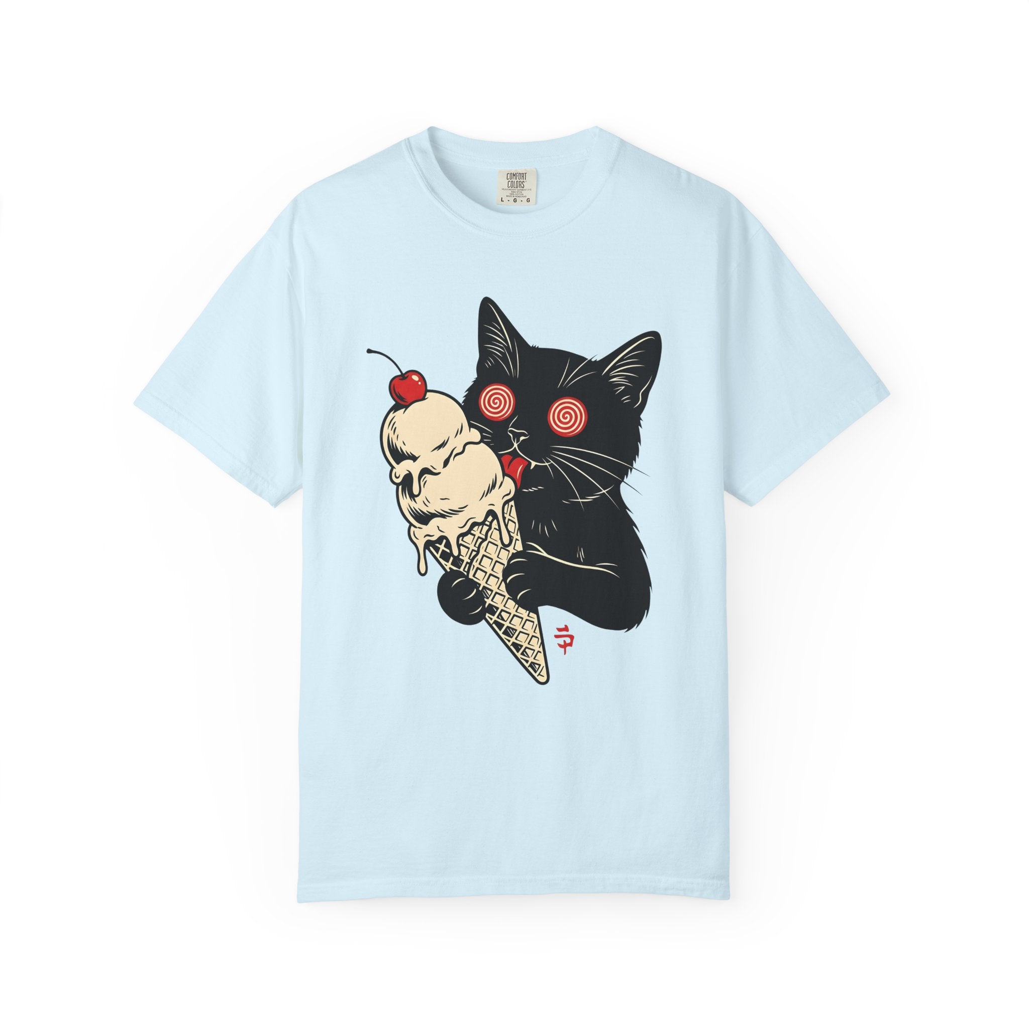Black Cat Shirt Cat Food Gift Women Bold Graphic Tee Kitty T-Shirt Cat Fan Graphic Design Illustration Retro Ice Cream Cone Tshirt