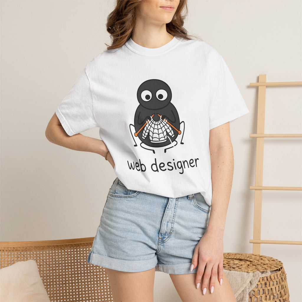 Spider Knitting Shirt Halloween Geek Gift Women Cartoon Tee Arachnid T-Shirt Horror Fan Comic Tshirt Nerd Graphic Minimalist Spiderweb