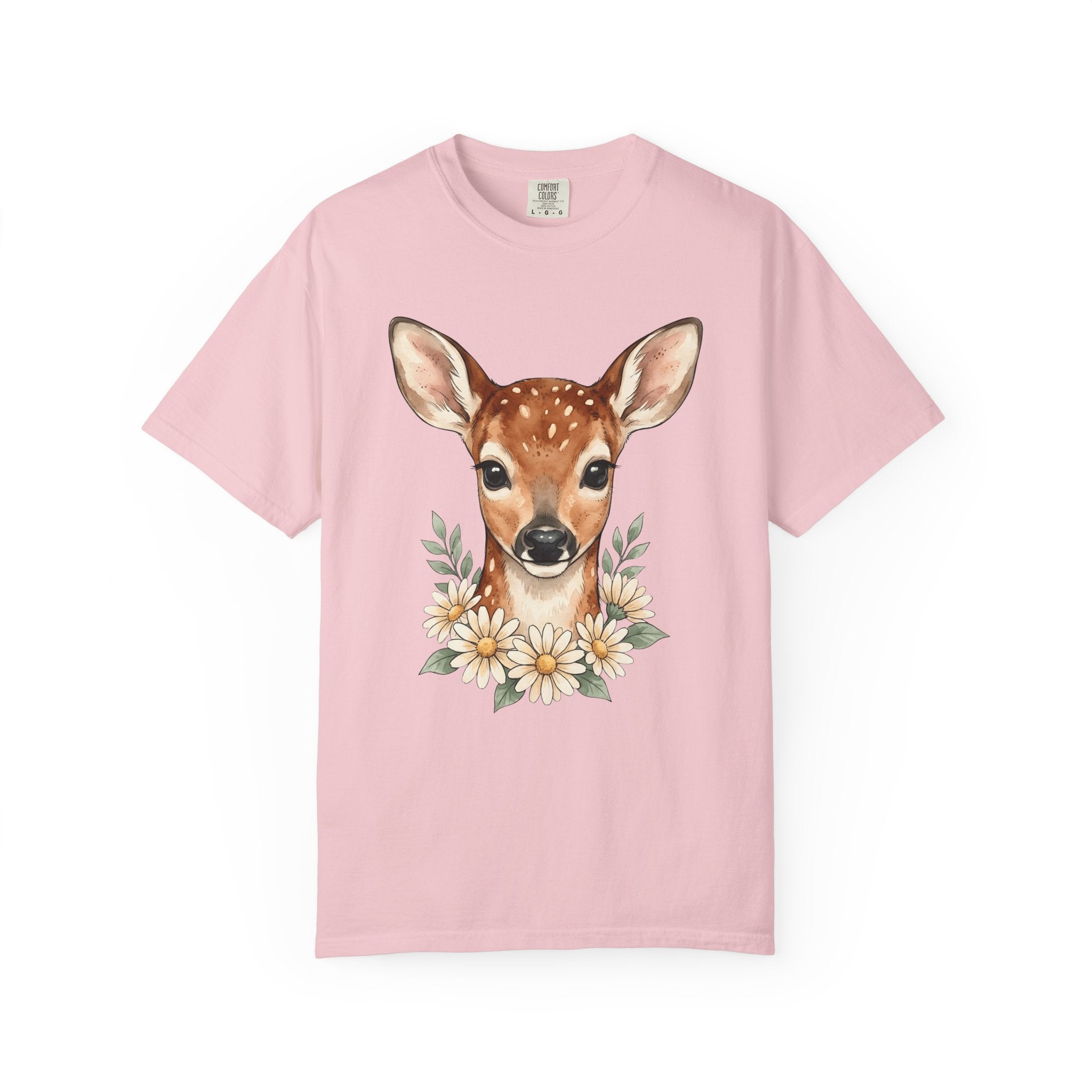 Baby Deer Shirt Easter Floral Gift Women Watercolor Tee Fawn T-Shirt Spring Fan Watercolour Tshirt Botanical Graphic Hand Drawn Daisies