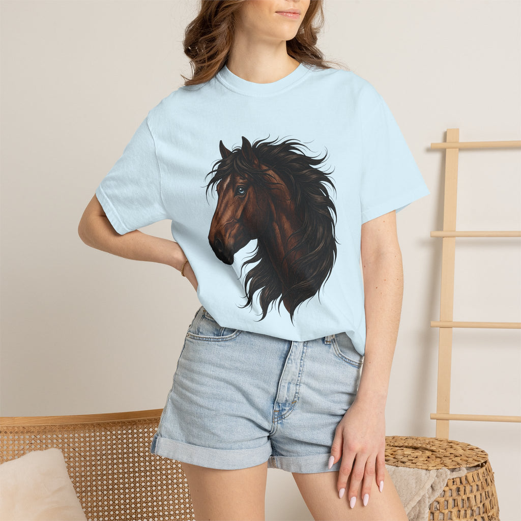 Horse Head Shirt Animals Horseback Gift Women Lifelike Tee Stallion T-Shirt Wildlife Fan Equine Graphic Tshirt Antique Long Hair Tshirt