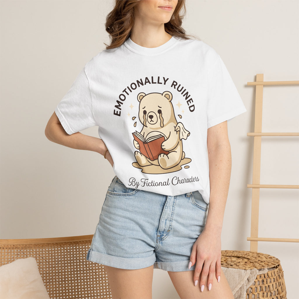 Crying Bear Shirt Cute Bookworm Gift Women Chibi Tee Teddy T-Shirt Adorable Fan Cartoon Tshirt Bibliophile Graphic Illustration Open Book