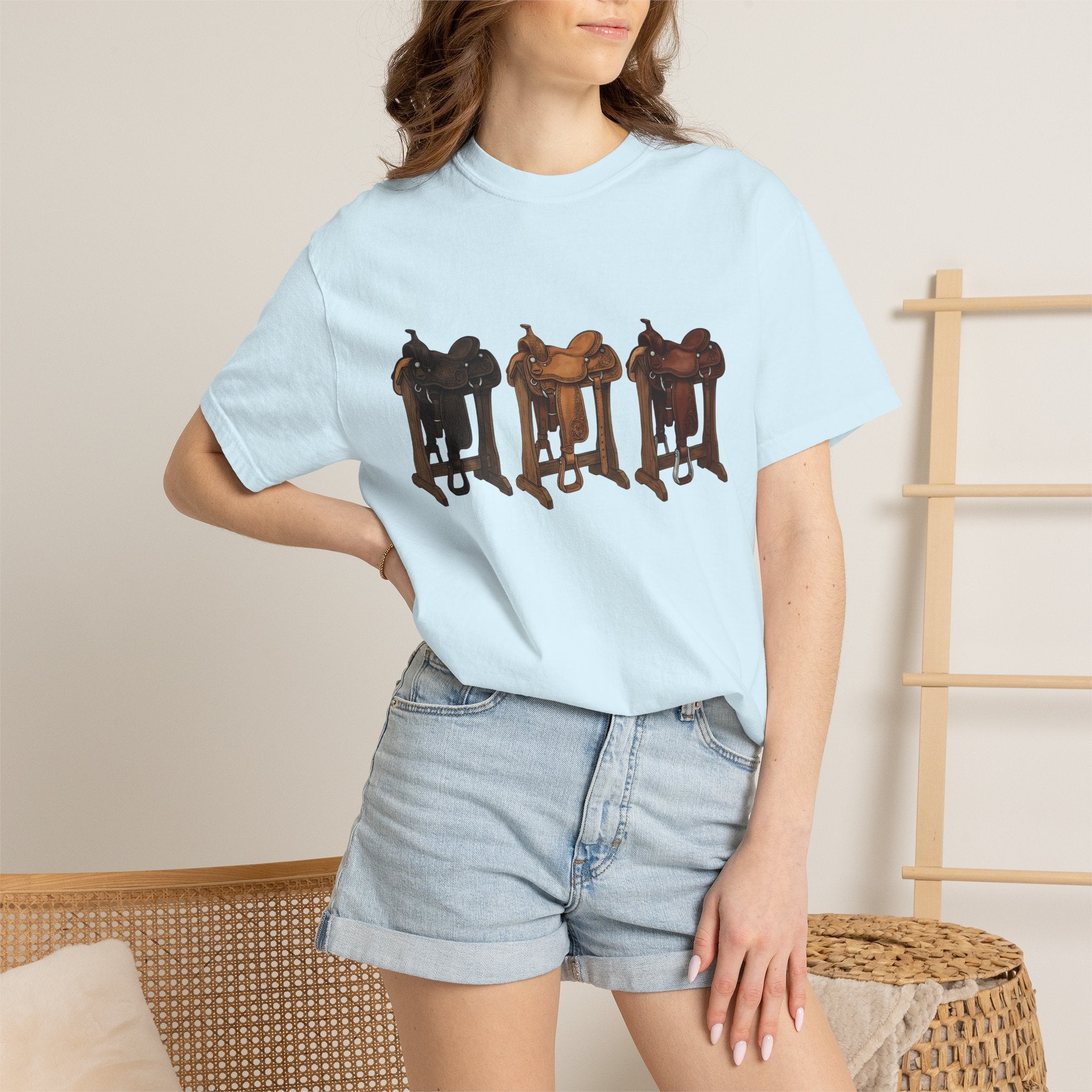 Rodeo Saddles Shirt Cowgirl Ranch Gift Women Line Art Tee Saddle T-Shirt Cowboy Fan Western Tshirt Farmhouse Graphic Illustrated Leather