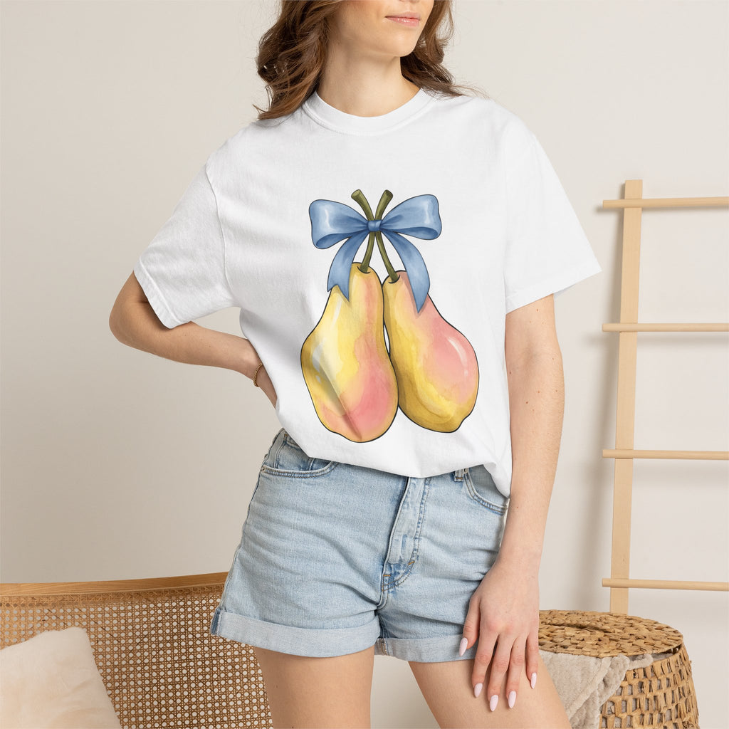 Pear Duo Shirt Valentines Day Partners Gift Women Gouache Tee Pears T-Shirt Valentine Fan Watercolor Tshirt Couples Graphic Playful Ribbon