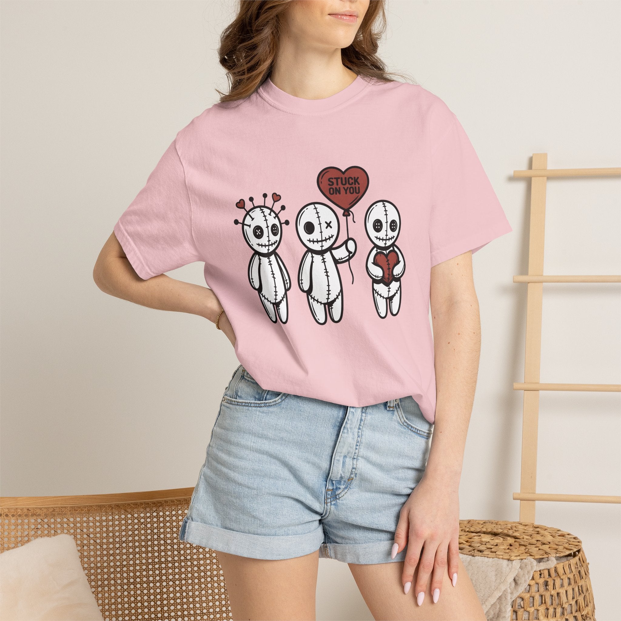 Voodoo Doll Shirt Valentine Dark Gift Women Cartoon Tee Poppet T-Shirt Love Fan Comic Tshirt Gothic Graphic Line Art Heart Balloon Tshirt