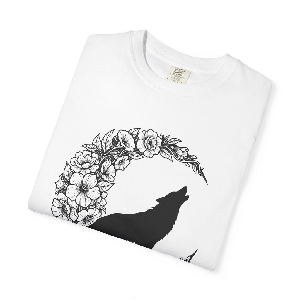 Wolf Moon Shirt Boho Chic Outdoors Gift Women Hippie Tee Lunar T-Shirt Bohemian Fan Psychedelic Tshirt Nature Graphic Sketch Flowers Tshirt