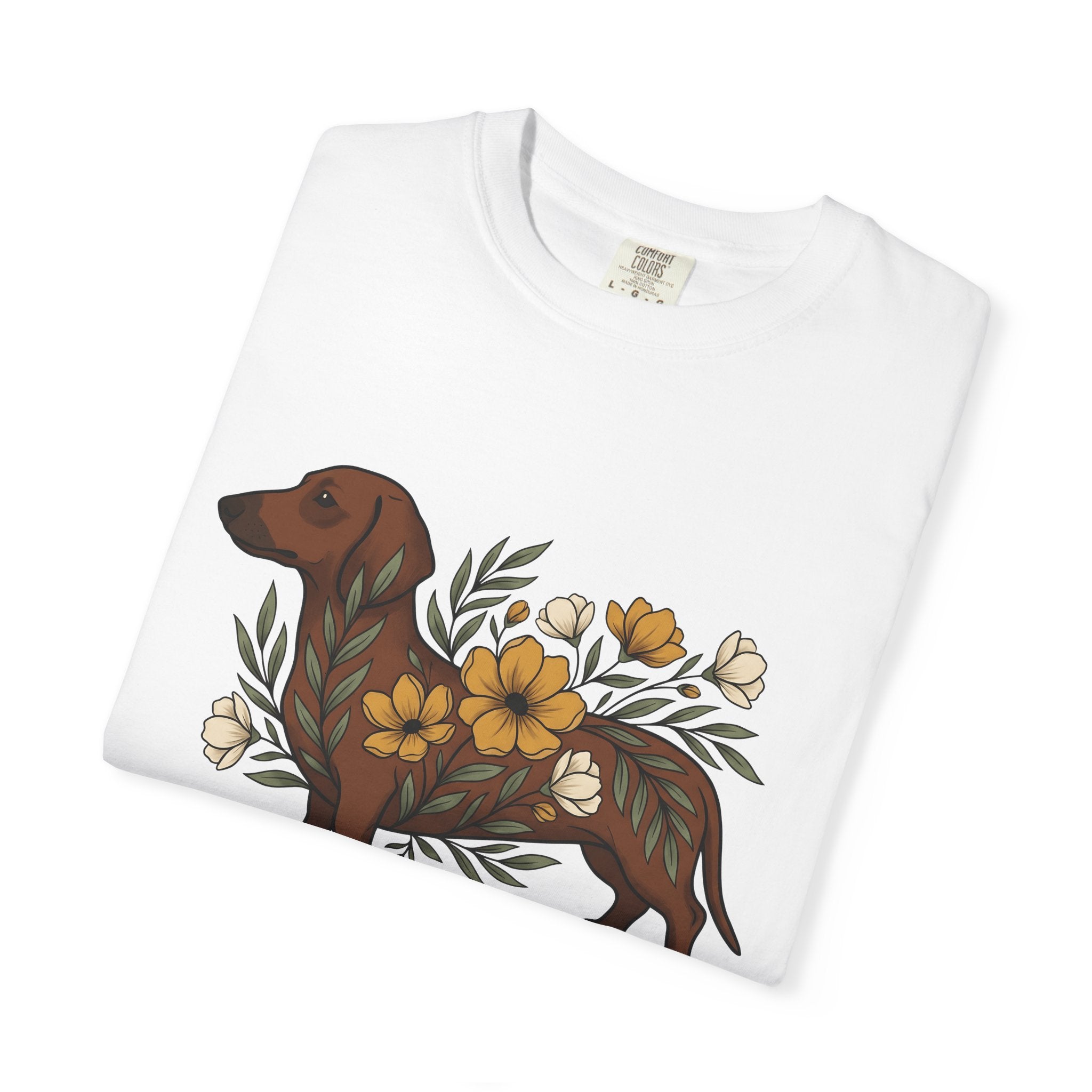 Dachshund Hound Shirt Dog Bouquet Gift Women Vintage Tee Wiener Dog T-Shirt Dog Fan Doxie Tshirt Floral Graphic Cartoon Blossom Tshirt