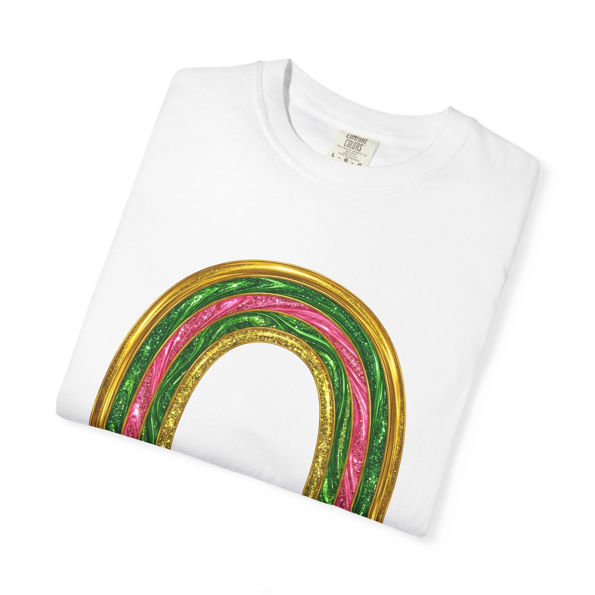 Sparkle Rainbow Shirt St Patrick's Day Arc Gift Women Glitter Tee Rainbow T-Shirt Shamrock Fan Sparkle Tshirt Curve Graphic Nostalgic Golden