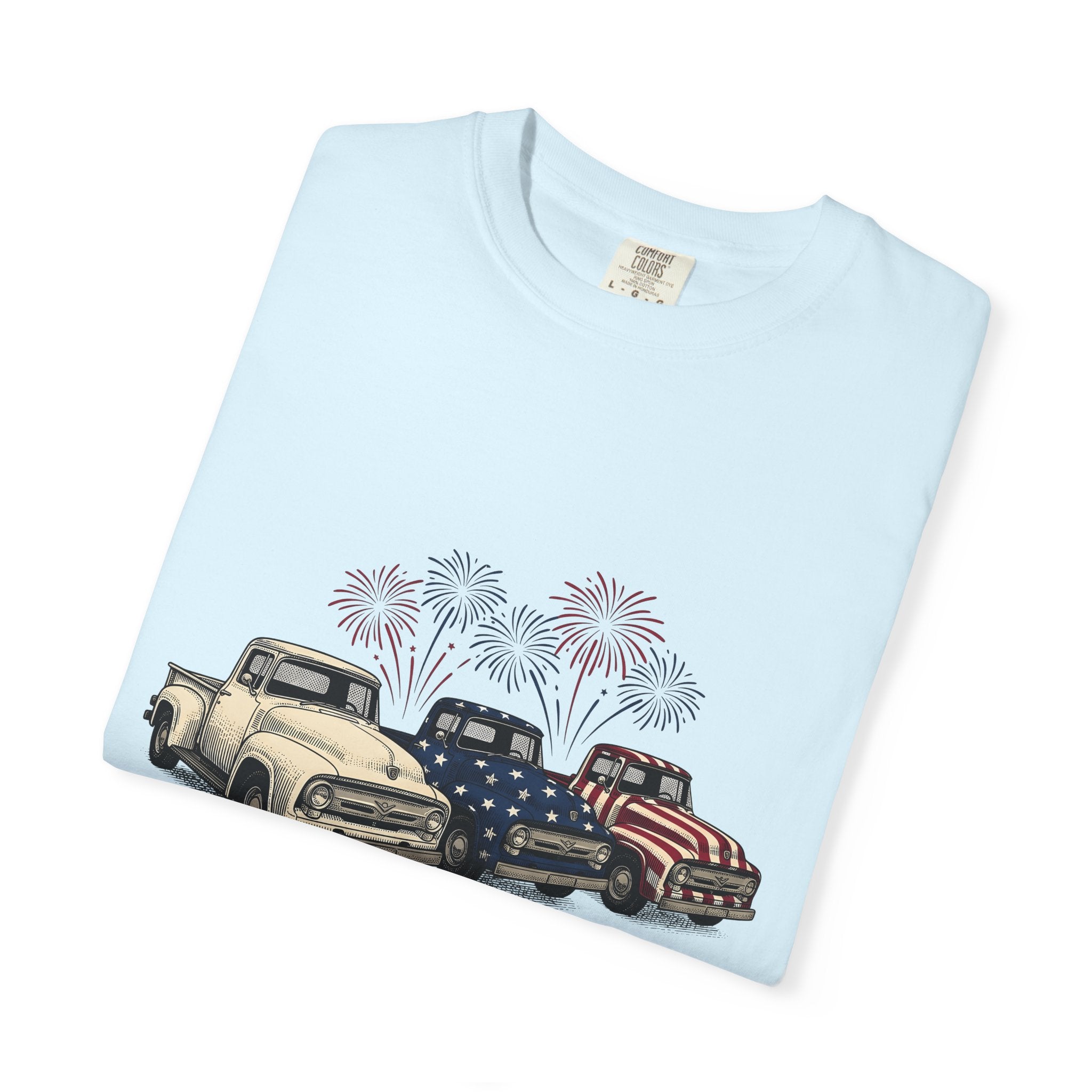 Old Trucks Shirt 4th Of July Event Gift Women Flag Tee Lorries T-Shirt Independence Day Fan Patriotic Tshirt Party Graphic Retro