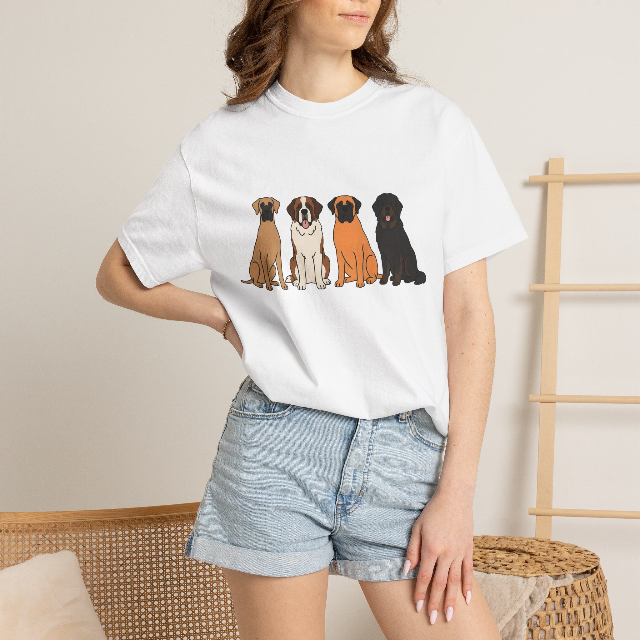 Giant Dog Breeds Shirt Dog Critters Gift Women Hand Drawn Tee Large Dog T-Shirt Dog Fan Illustrated Tshirt Creature Graphic Line Art Bunch