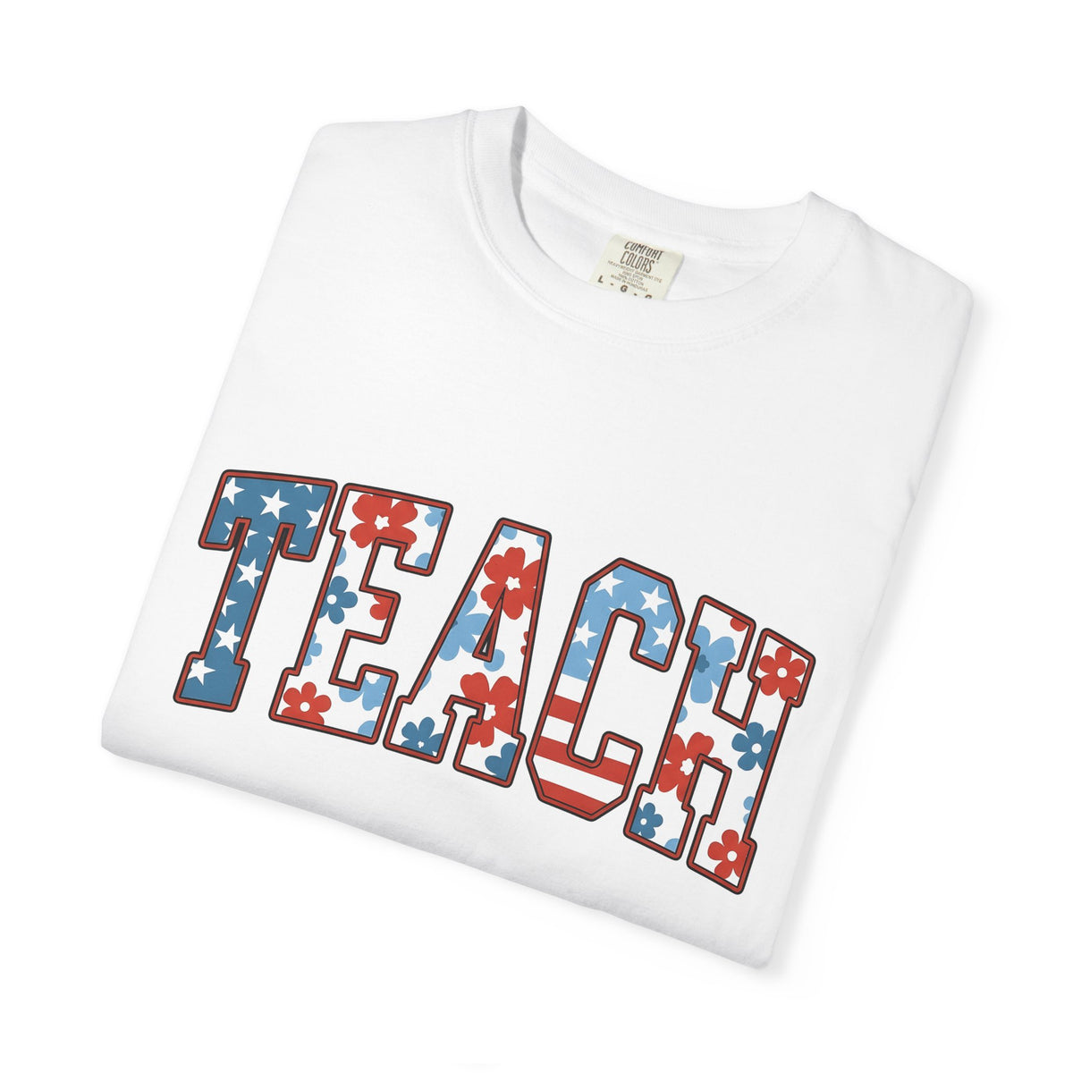 Patriotic Floral Text Shirt America Teacher Unisex Gift Bold Tee Floral