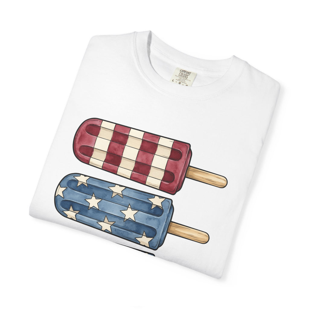 Patriotic Popsicles Shirt 4th Of July Summer Gift Women Watercolor Tee Ice Pops T-Shirt Independence Day Fan Popsicle Graphic Summer Design