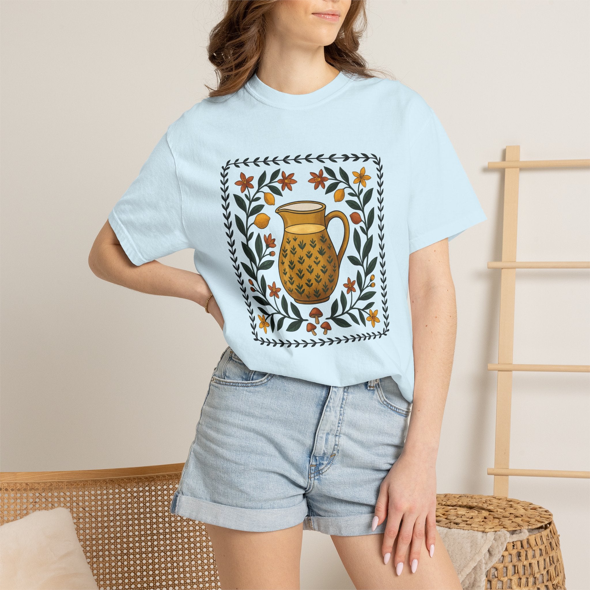 Classic Pitcher Shirt Coffee Bakeware Gift Women Primitive Tee Jug T-Shirt Coffee Fan Baking Tshirt Kitchenware Graphic Garden Blossom Edge