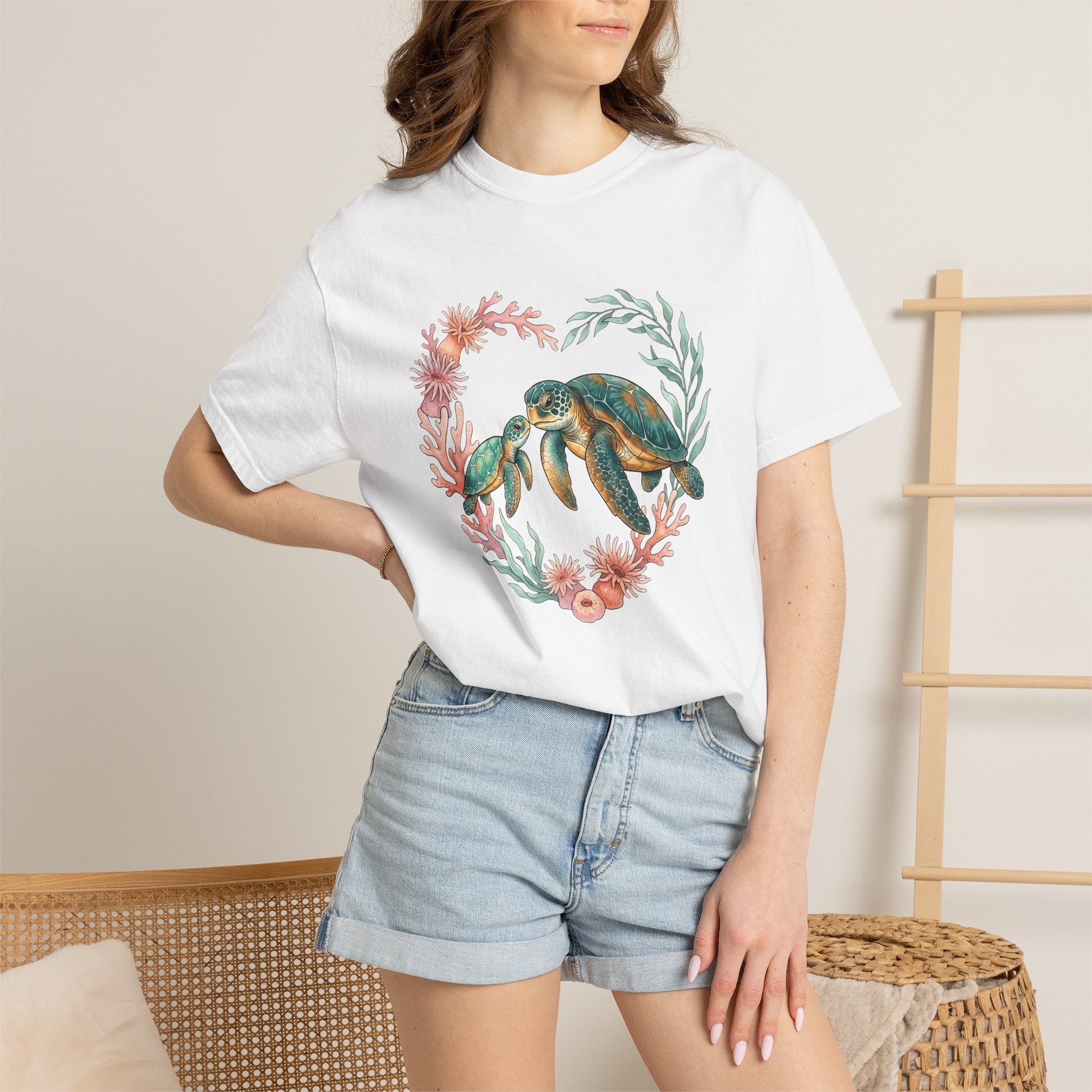 Sea Turtles Shirt Animals & Flowers Sea Life Gift Women Hand Painted Tee Turtle T-Shirt Wildlife Fan Painted Tshirt Ocean Graphic Line Art