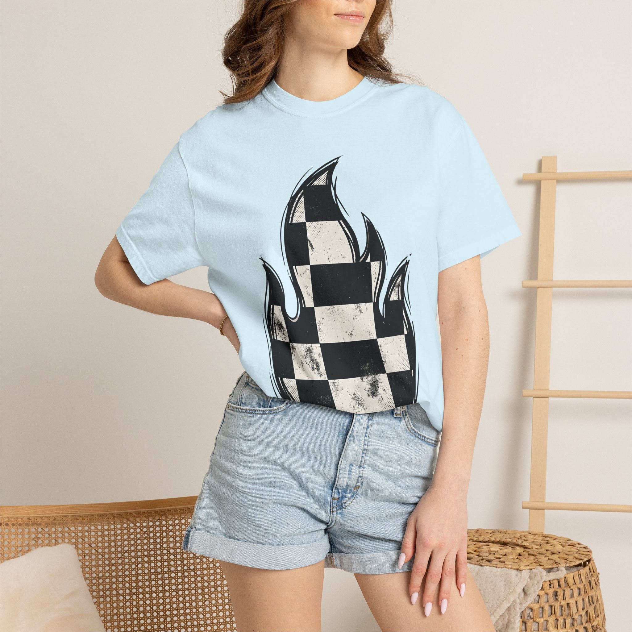 Plaid Fire Shirt Sports Motorsport Gift Women Worn Tee Tartan Flame T-Shirt Athlete Enthusiast Distressed Tshirt Racing Graphic Classic