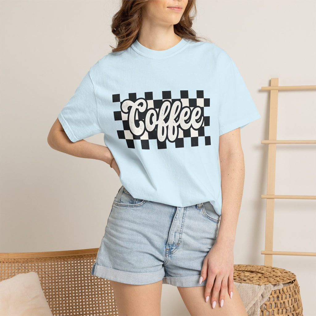 Coffee Text Shirt Mom Coffee Gift Women Retro Tee Java T-Shirt Mother Fan Vintage Tee Retro Tshirt Coffee Graphic Vintage Checkerboard
