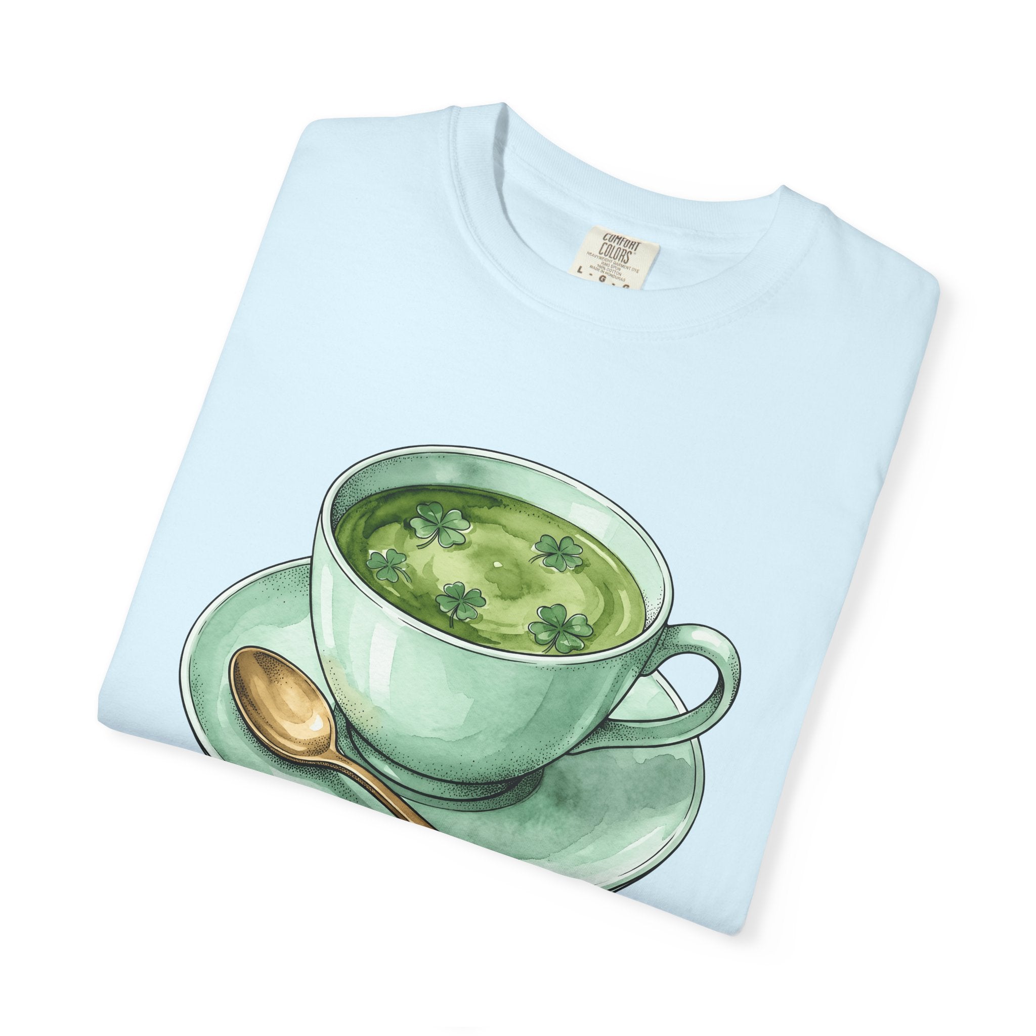Lucky Leaf Cup Shirt St Patrick's Day Infusion Gift Women Painted Tee Tea Cup T-Shirt Shamrock Fan Hand Painted Tshirt Herbal Graphic Sketch