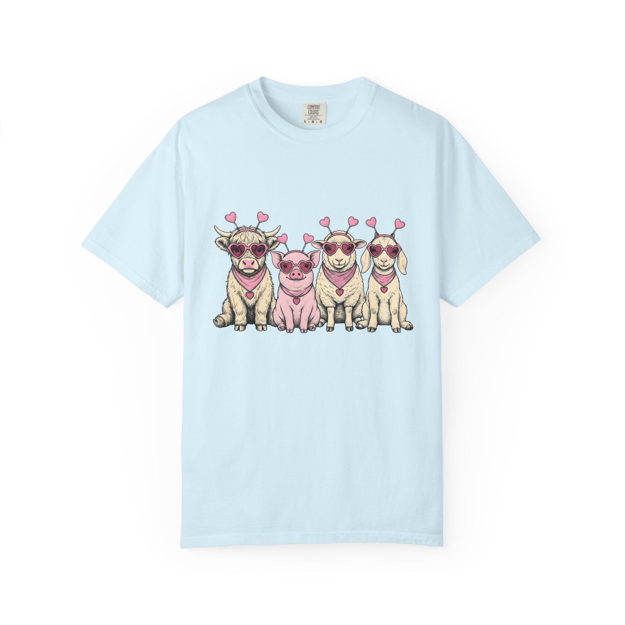 Barnyard Animals Shirt St Valentines Day Pets Gift Women Sketch Tee Farm Animals T-Shirt Valentine Fan Drawings Tshirt Animal Graphic Retro