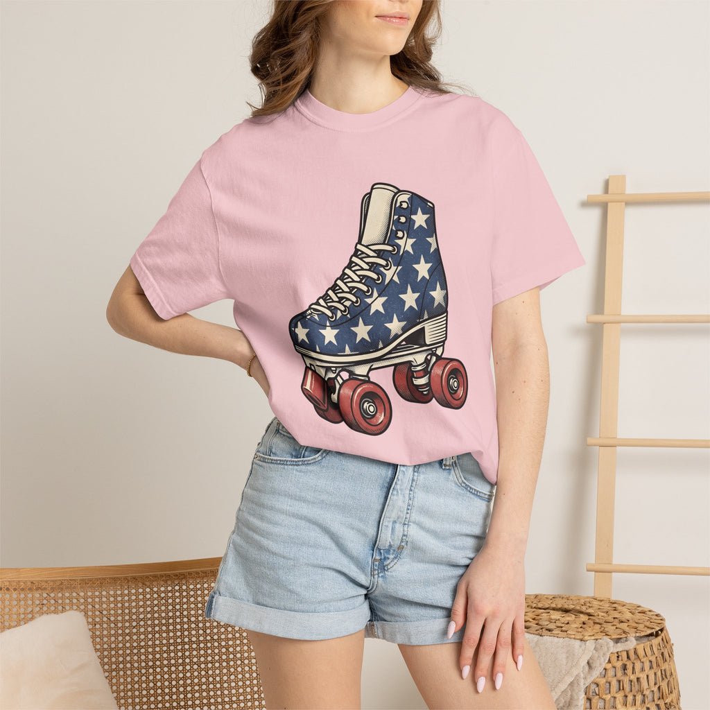 Roller Skates Shirt Roller Skate Usa Gift Women Hand Drawn Tee Roller Skating T-Shirt Skater Fan Sketched Tshirt American Graphic Star