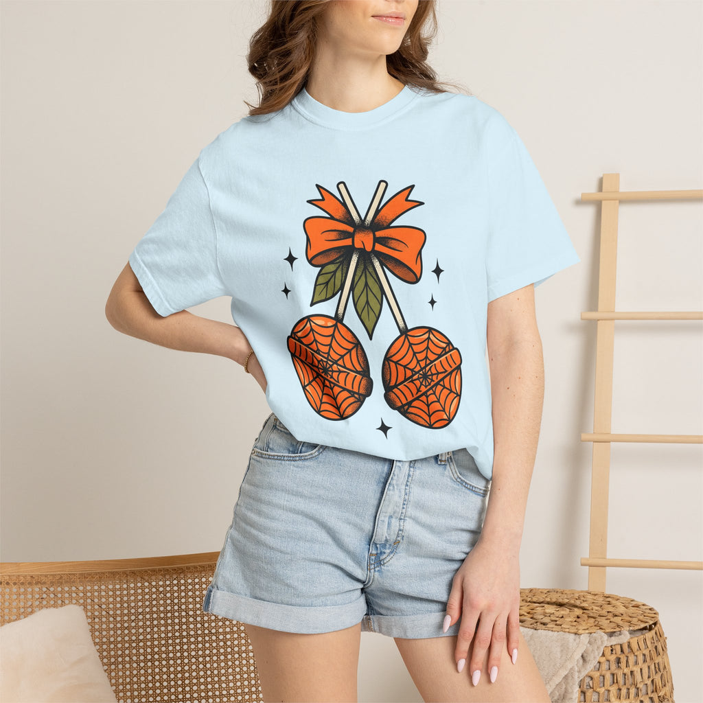 Spiderweb Candy Shirt Halloween Sweets Gift Women Traditional Tee Candy T-Shirt Halloween Fan Vintage Tshirt Dessert Graphic Retro Orange