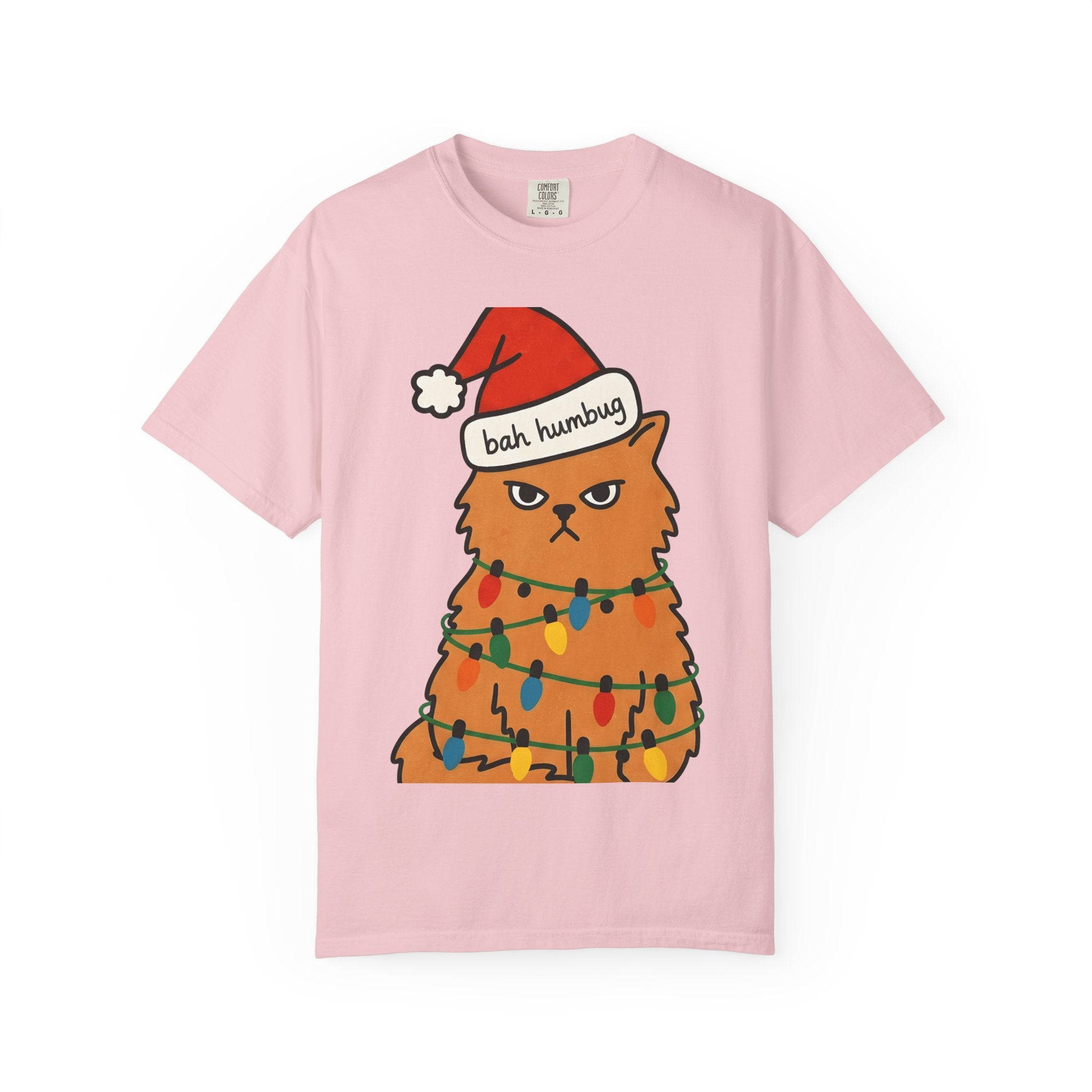 Annoyed Cat Shirt Christmas Comedy Gift Women Illustration Tee Kitty T-Shirt Xmas Fan Feline Tshirt Humor Graphic Sketch Festive Lights