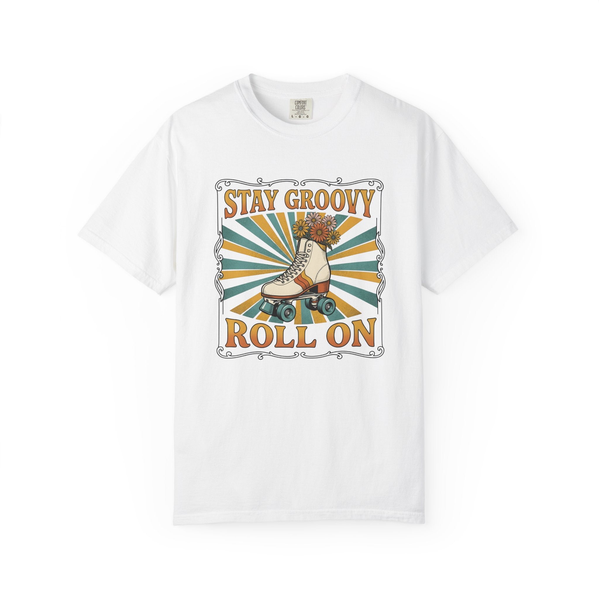 Roller Skate Shoes Shirt Boho Chic 70s Gift Women Line Art Tee Roller Skates T-Shirt Bohemian Fan Illustrative Tshirt Retro Design Graphic