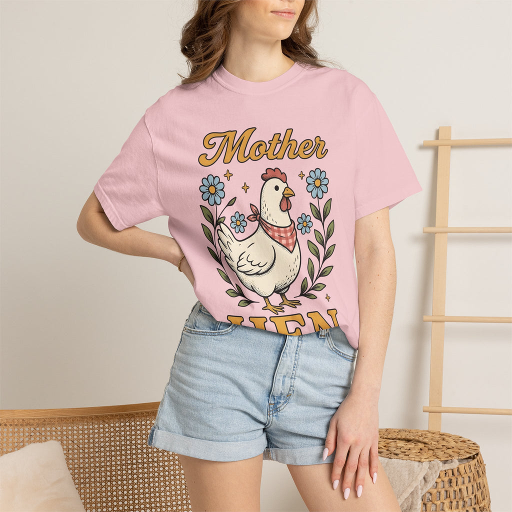 Hen Design Shirt Mother Ranch Gift Women Old School Tee Chicken Design T-Shirt Mom Fan Clucking Graphic Tshirt Outline Blossoms Tshirt