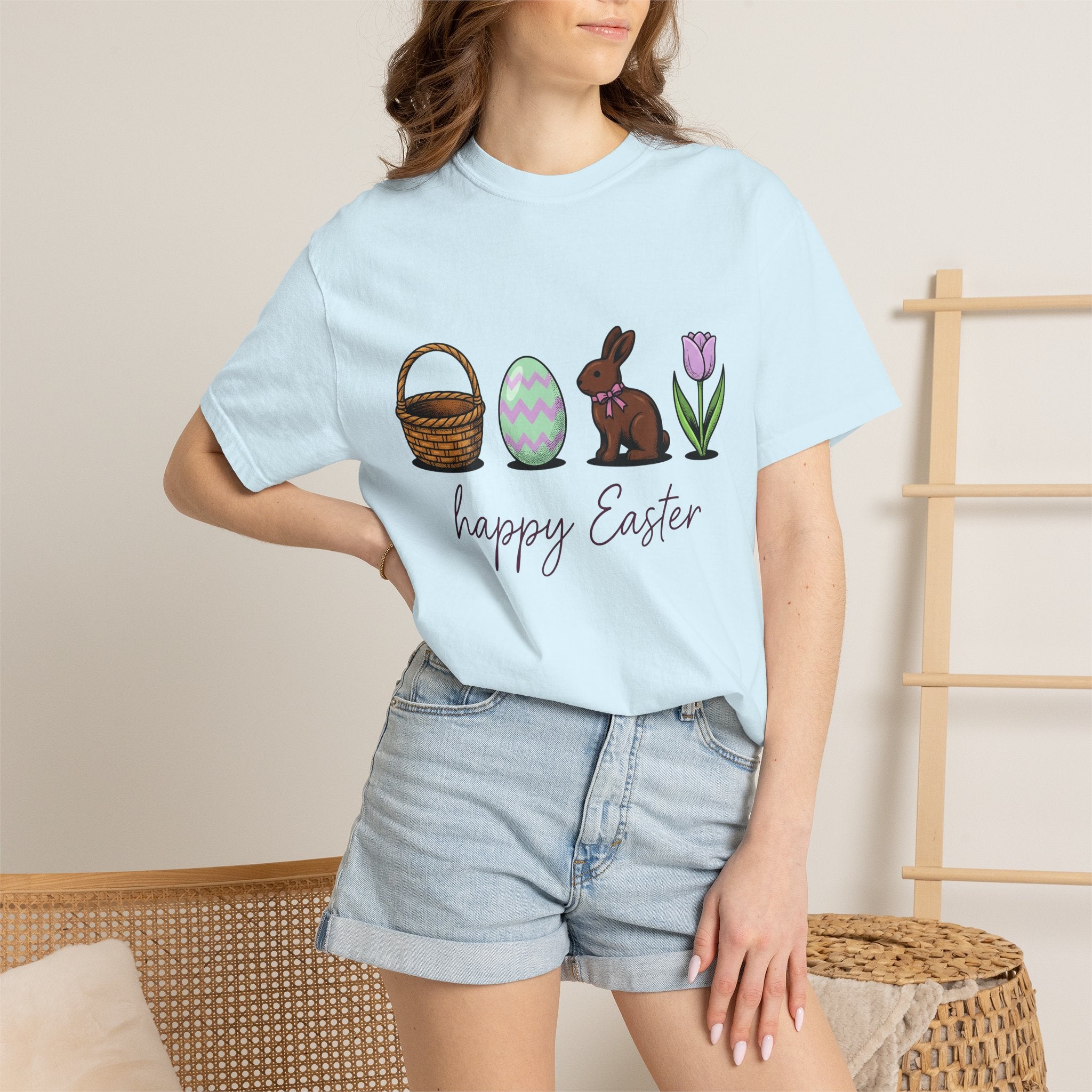 Easter Bunny Shirt Easter Spring Gift Women Cartoon Tee Bunny T-Shirt Easter Fan Toon Tshirt Floral Graphic Hand Drawn Easter Egg Tshirt