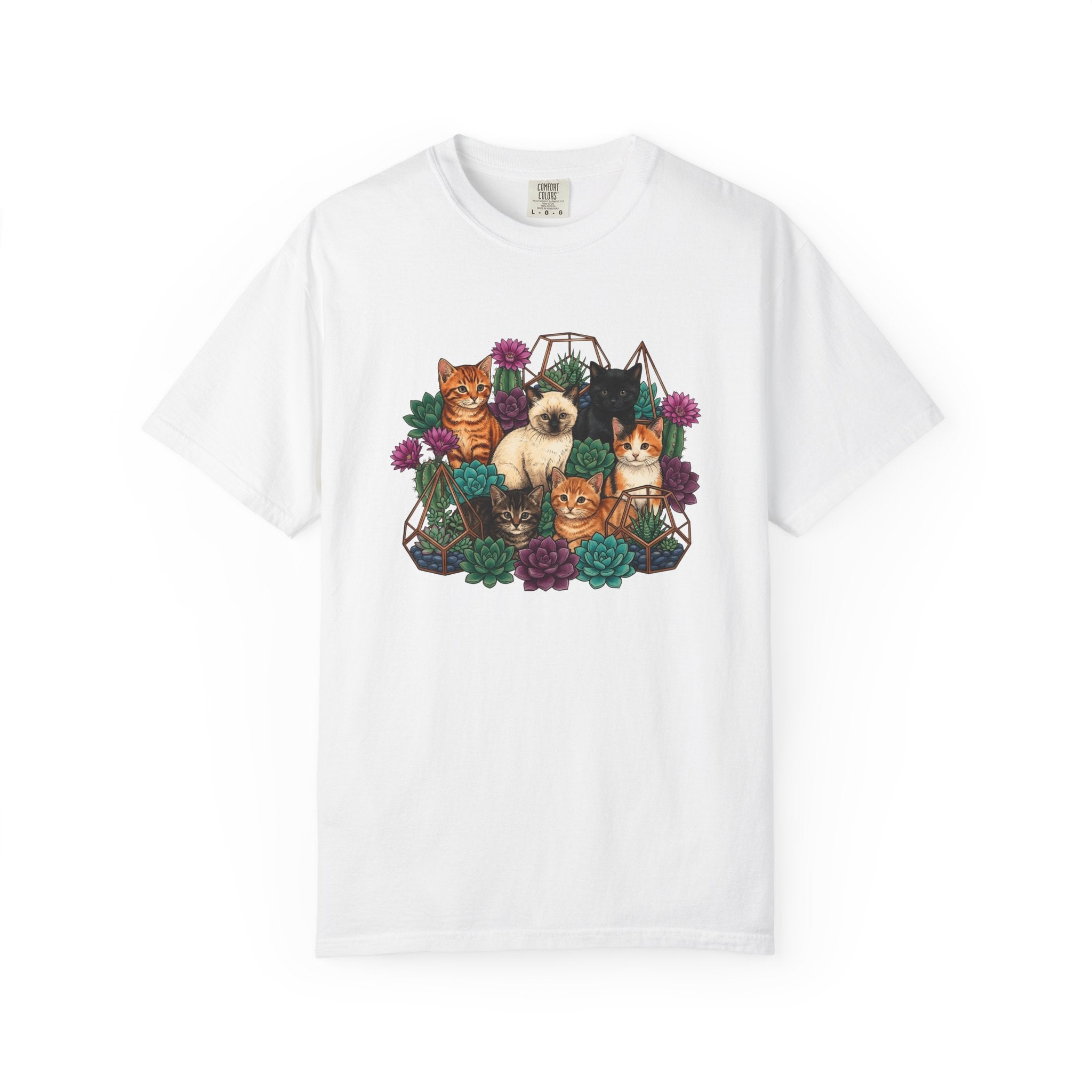Cats Cluster Shirt Cat Bouquet Gift Women Leafy Tee Kittens T-Shirt Cat Fan Foliage Tshirt Floral Graphic Antique Aloe Tshirt