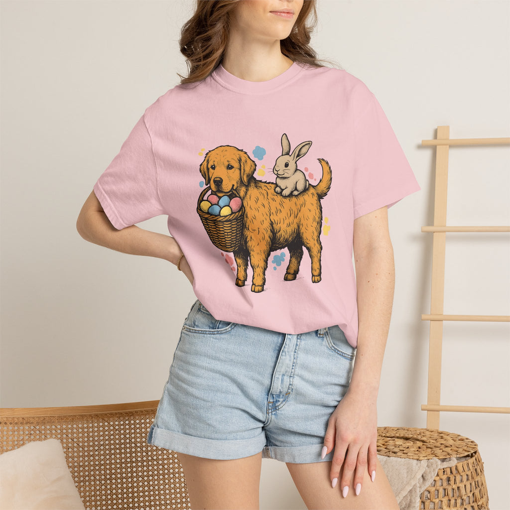 Golden Retriever Bunny Shirt Easter Critters Gift Women Doodle Tee Bunny T-Shirt Spring Fan Cartoon Tshirt Creature Graphic Classic Basket
