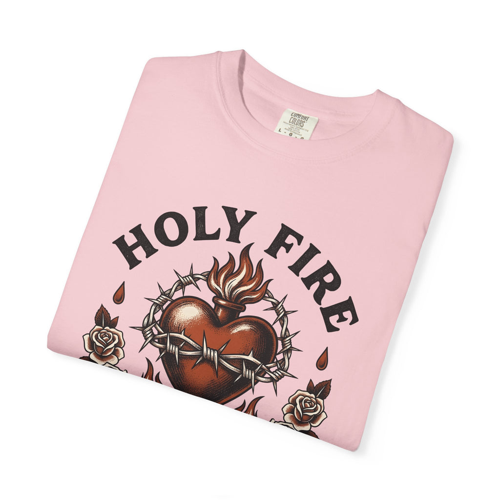 Flaming Divine Heart Shirt Tattoo Witchcraft Gift Women Sketch Tee Sacred Heart T-Shirt Ink Fan Illustrated Tshirt Magical Graphic Hand