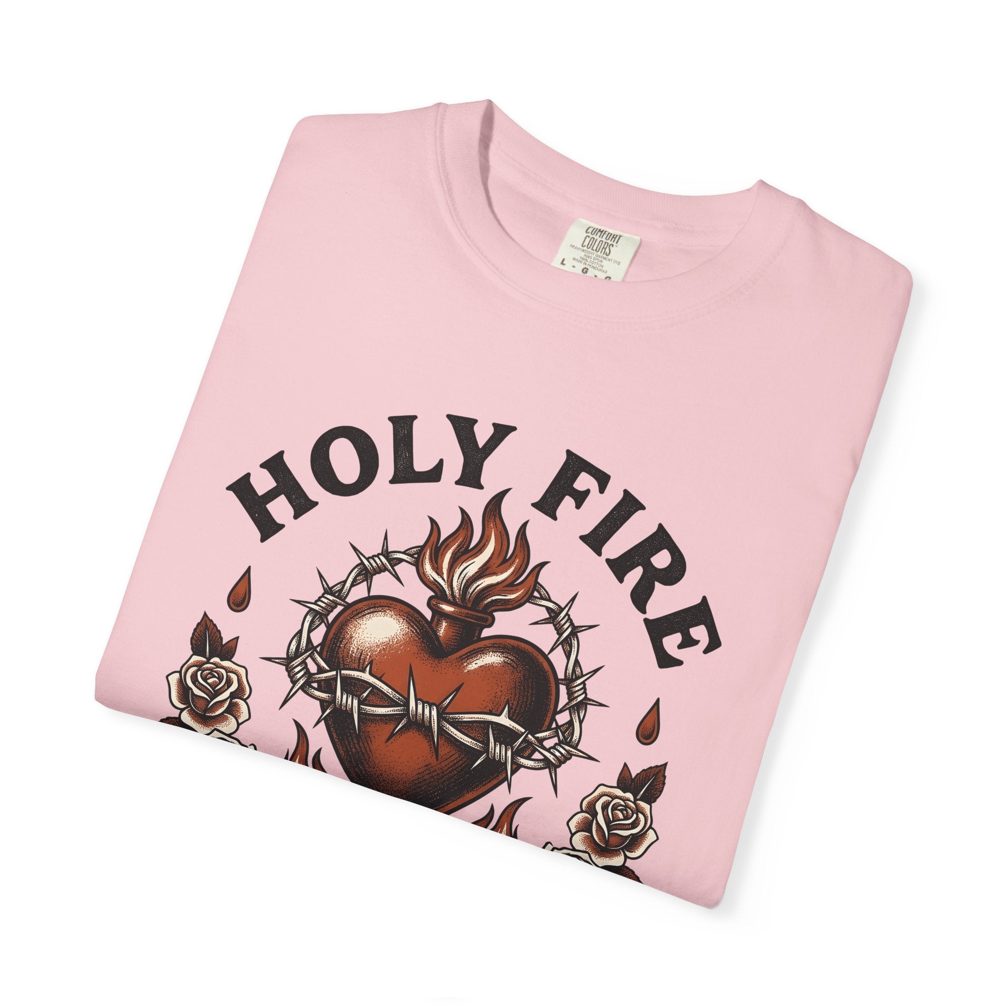 Flaming Divine Heart Shirt Tattoo Witchcraft Gift Women Sketch Tee Sacred Heart T-Shirt Ink Fan Illustrated Tshirt Magical Graphic Hand