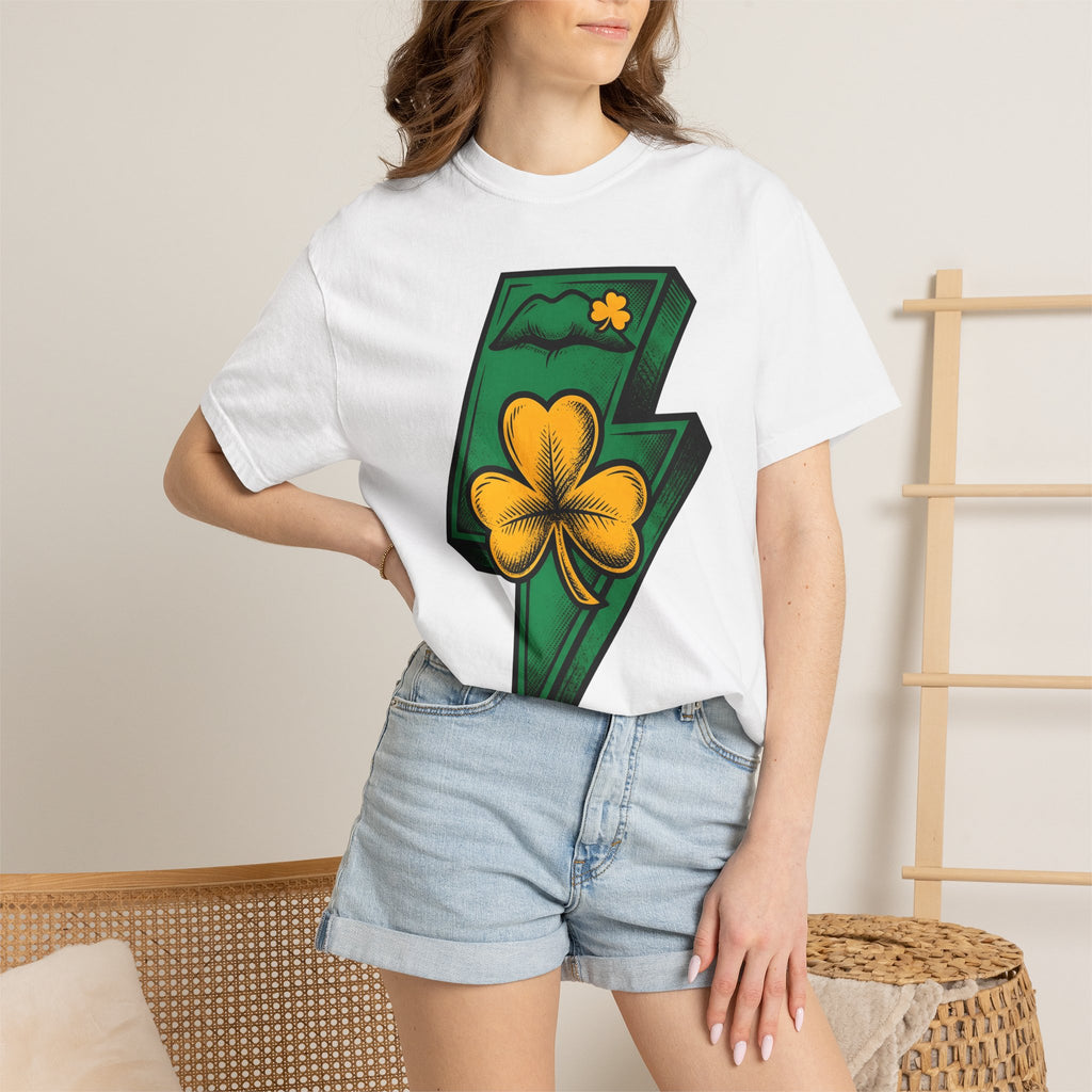 Shamrock Lightning Bolt Shirt St Patrick's Day Holiday Gift Women Bold Graphic Tee Shamrock T-Shirt Patrick Fan Graphic Design Illustration