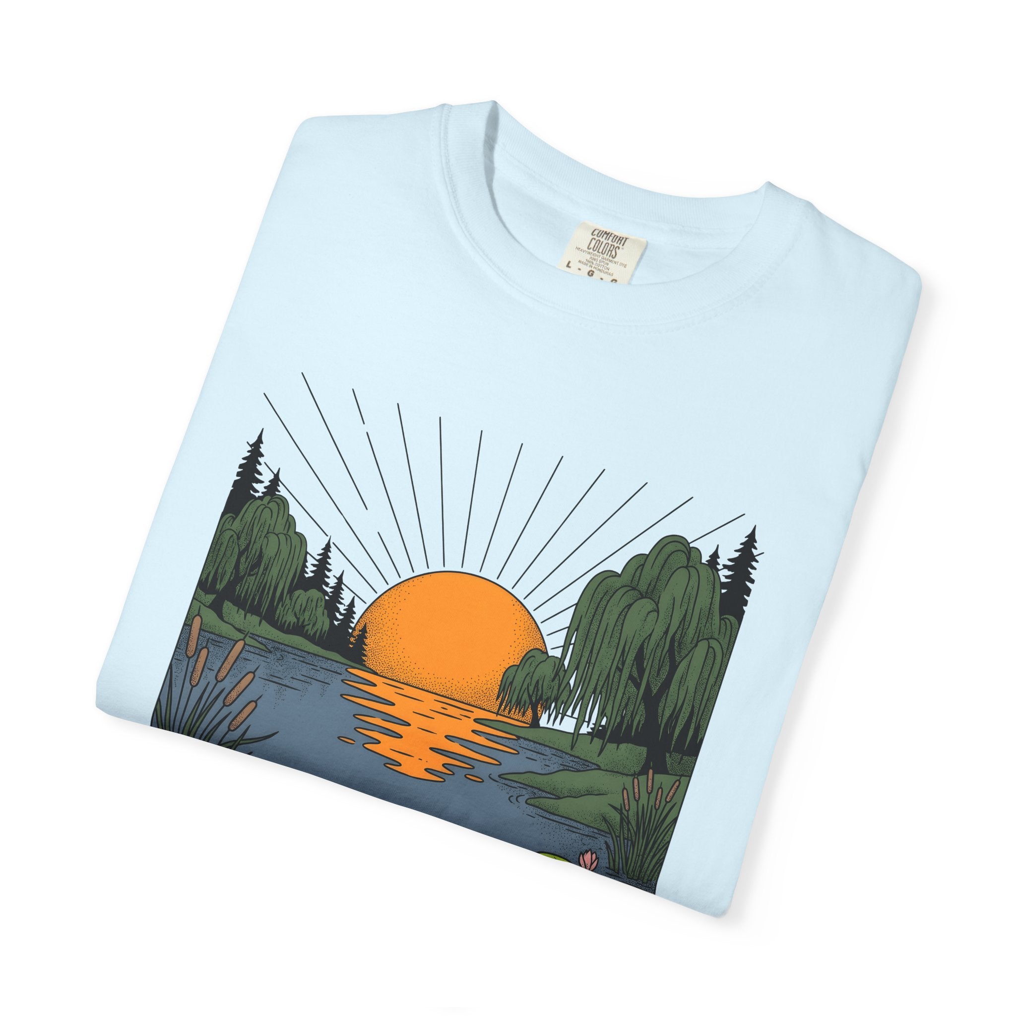 Twilight Lake Scene Shirt Nature Wildlife Gift Women Garden Illustration Tee Lakefront T-Shirt Outdoor Fan Botanical Tshirt Animal Graphic