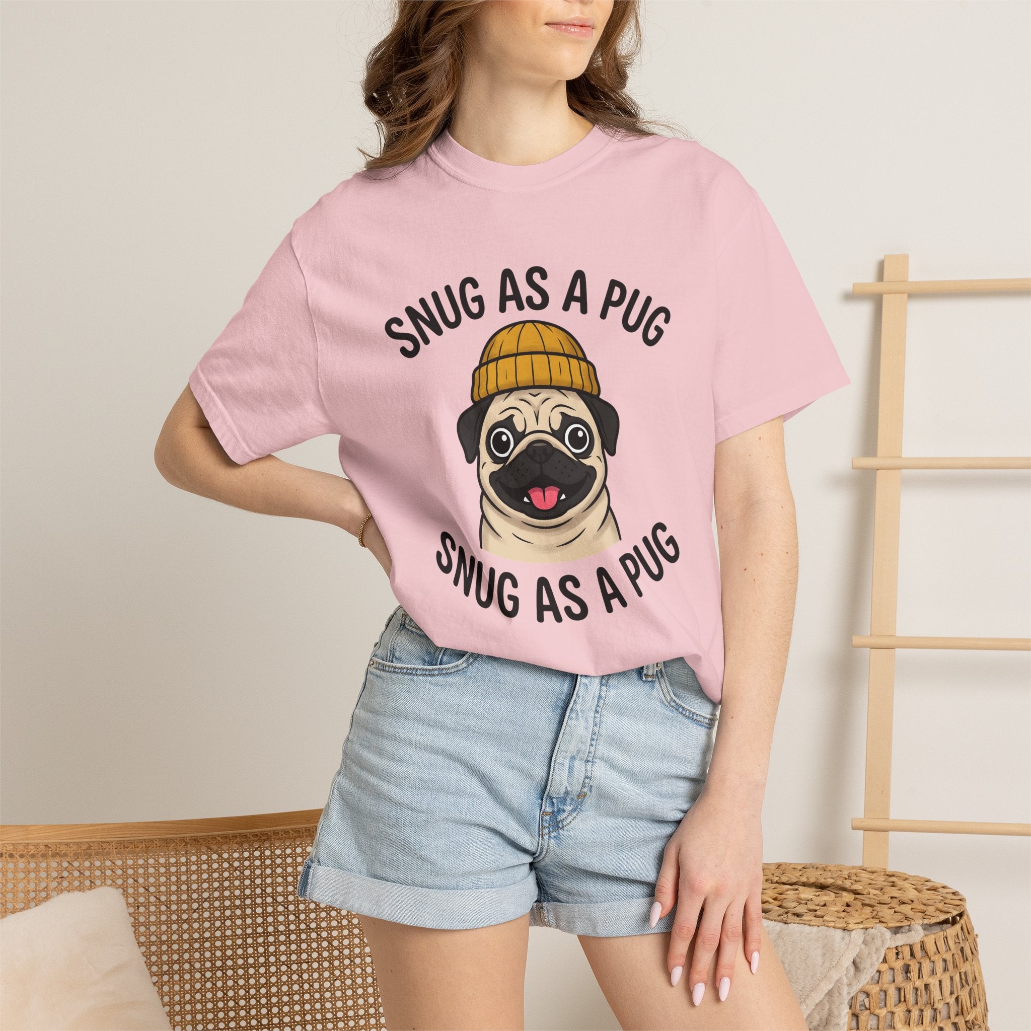 Pug Dog Shirt Dog Humor Gift Women Cartoon Tee Puggle T-Shirt Dog Fan Comic Graphic Tshirt Hand Drawn Beanie Hat Tshirt