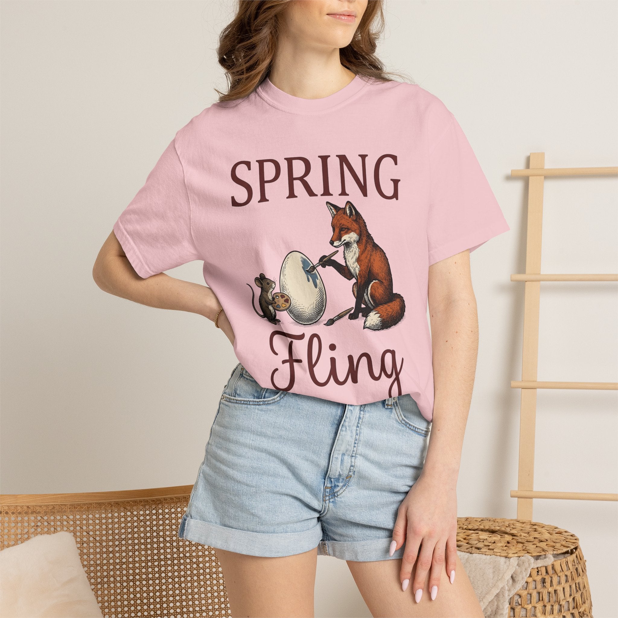 Fox Rodent Egg Shirt Easter Fauna Gift Women Classic Tee Vixen T-Shirt Easter Fan Retro Tshirt Wildlife Graphic Line Art Paint Brush Tshirt