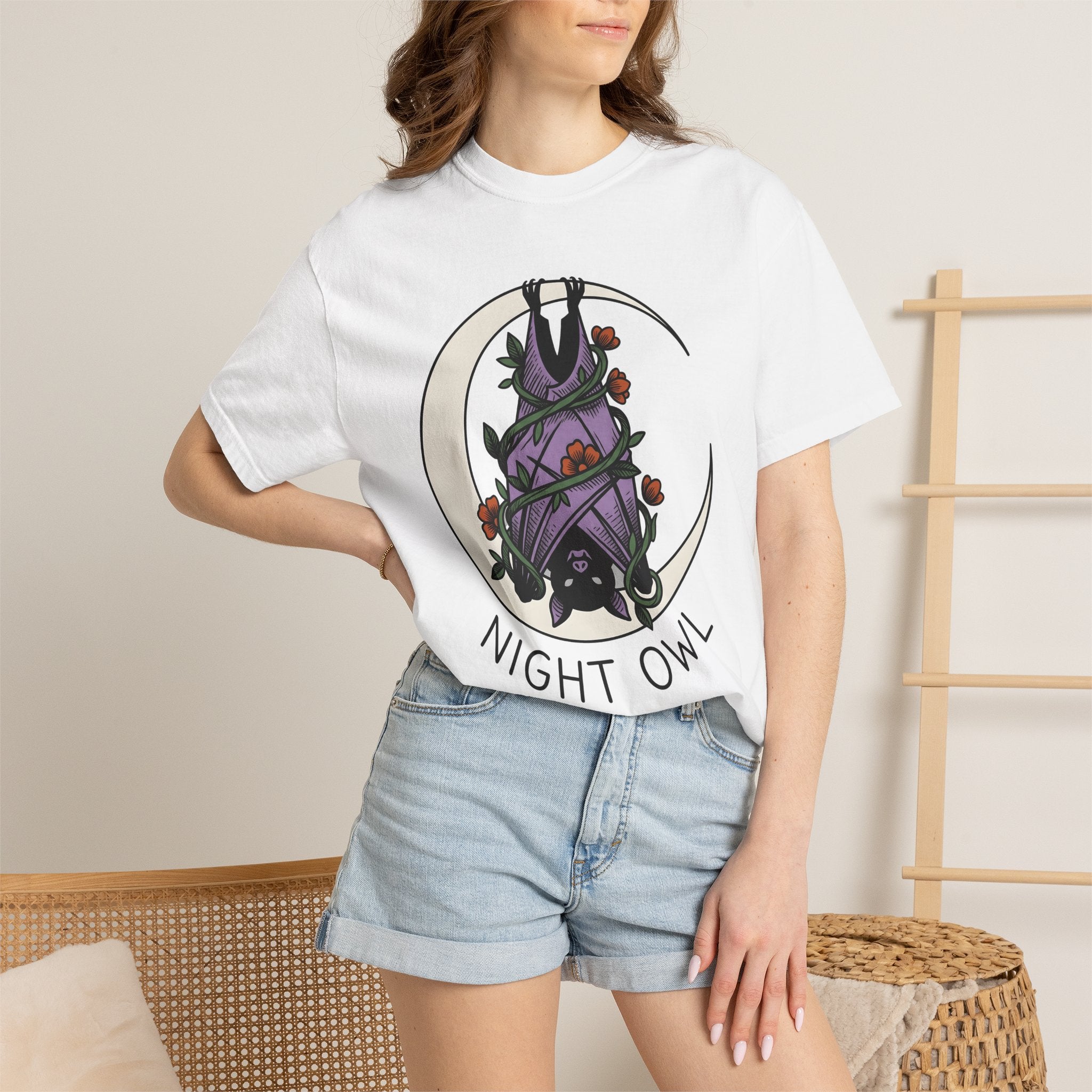 Vampire Moon Shirt Halloween Occult Gift Women Folk Tee Lunar T-Shirt Horror Fan Gothic Tshirt Magical Graphic Sketch Blooms Tshirt