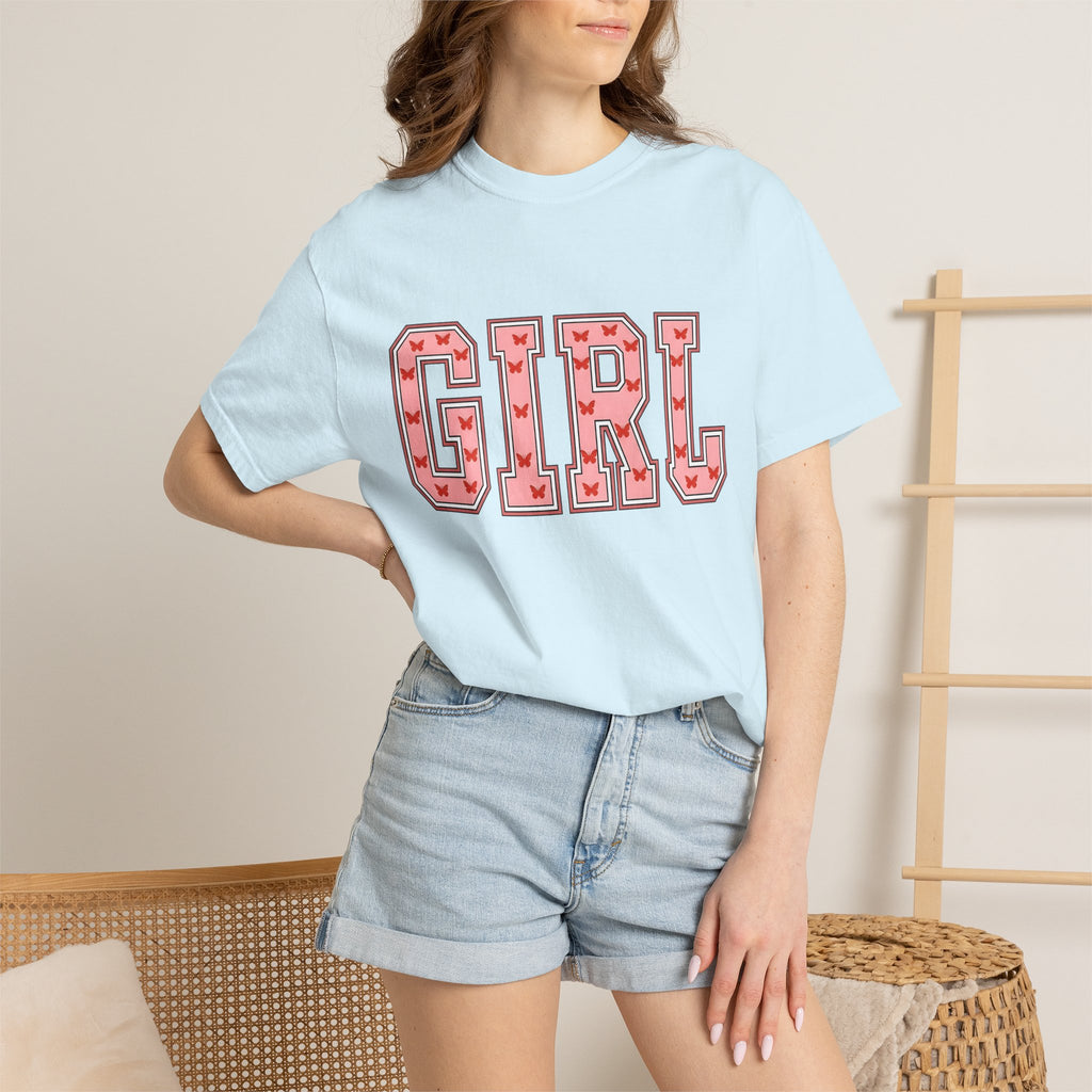 Butterfly Letterman Text Shirt St Valentine's Day Motivation Gift Women Chunky Tee Butterfly T-Shirt Valentine's Fan Bold Tshirt
