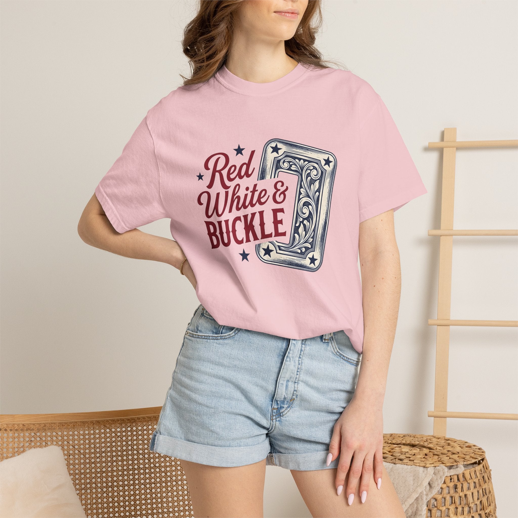 Cowboy Belt Buckle Shirt 4th Of July Rodeo Gift Women Rustic Tee Belt Buckle T-Shirt Patriot Fan Western Tshirt Rodeo Graphic Throwback Star