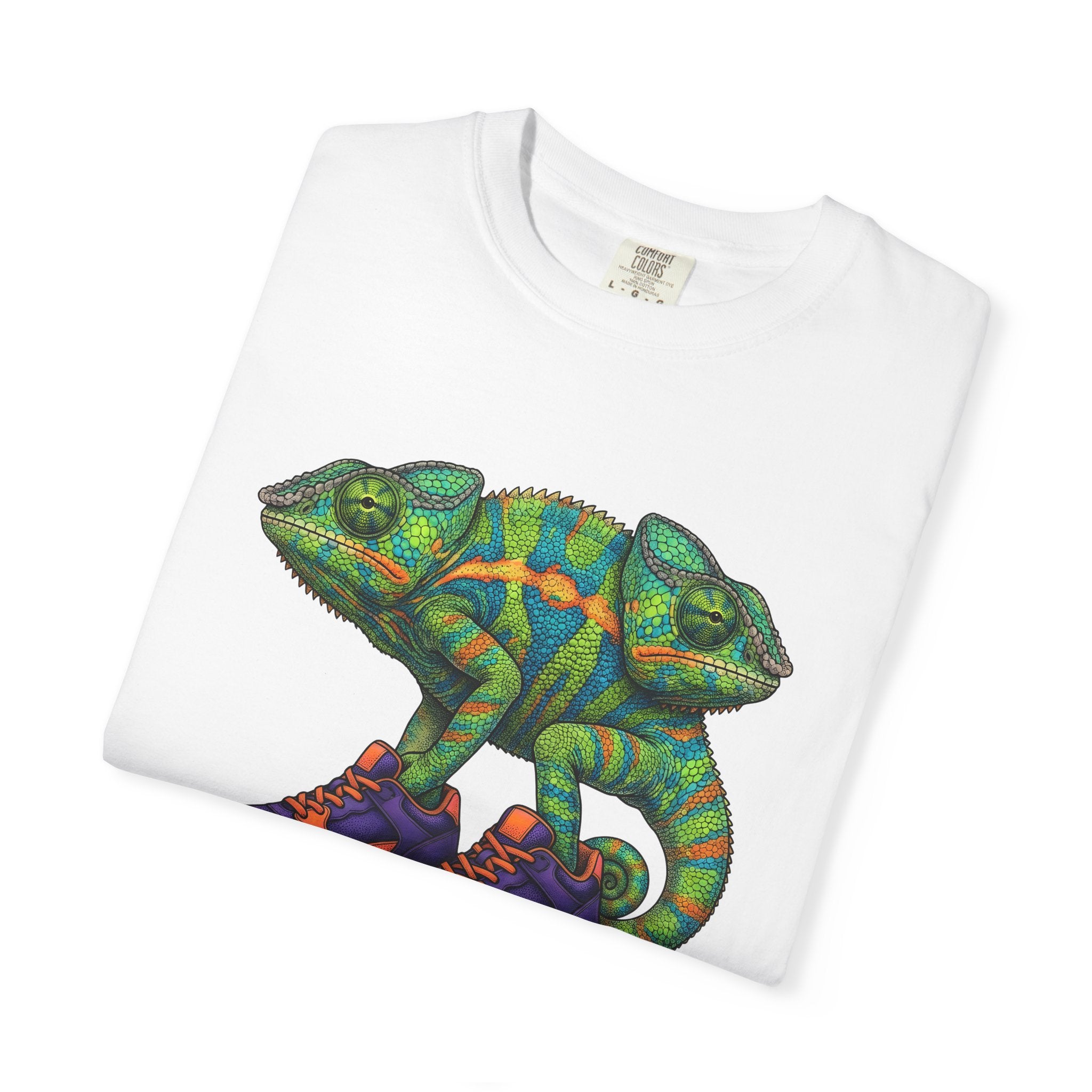 Chameleon Sneakers Shirt Animals Reptile Gift Women Vibrant Graphic Tee Custom Shoes T-Shirt Wildlife Fan Kicks Graphic Reptile Illustration