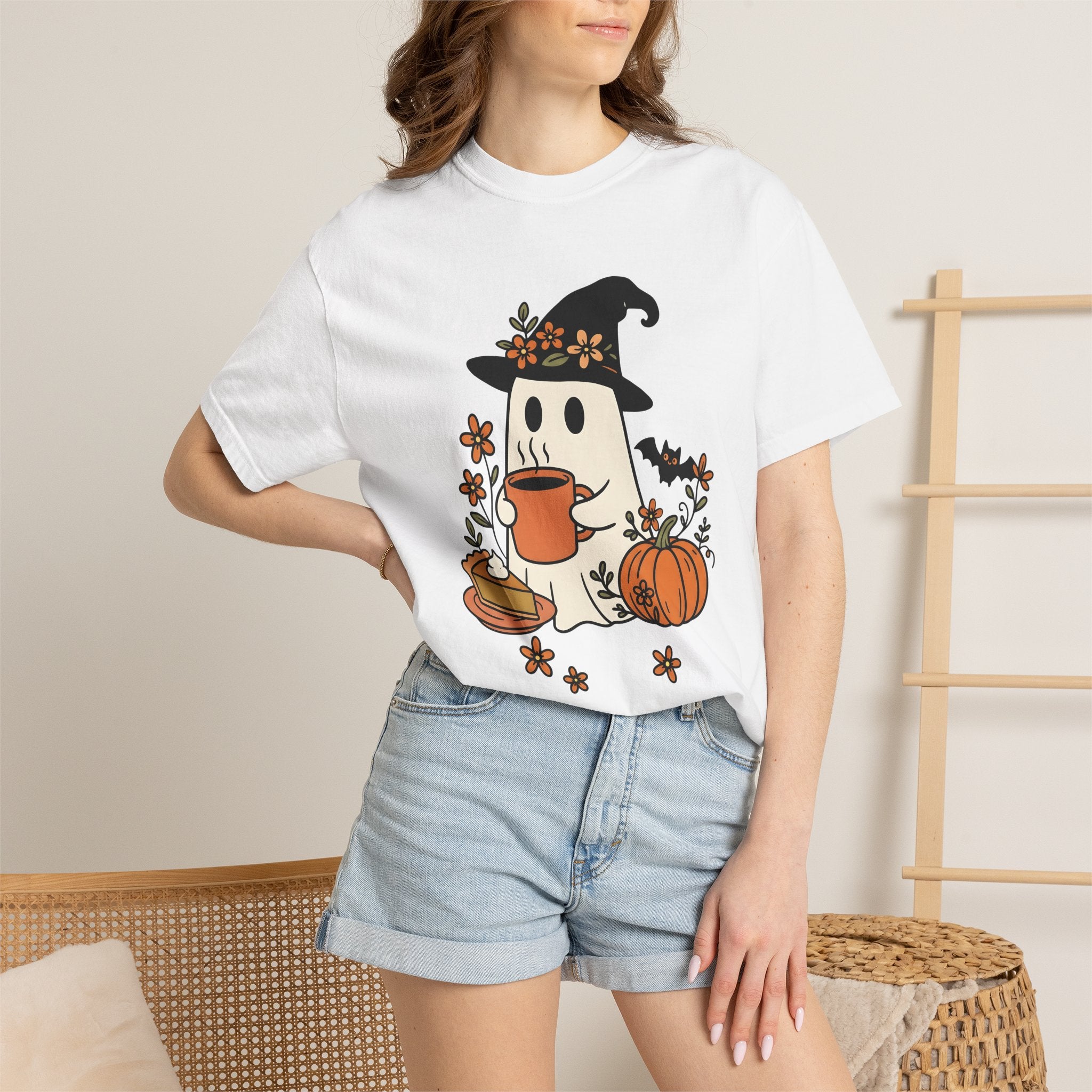 Phantom Witch Shirt Halloween Harvest Gift Women Cartoon Tee Witch T-Shirt Halloween Fan Cartoon Tshirt Autumn Graphic Doodle Gourd Tshirt