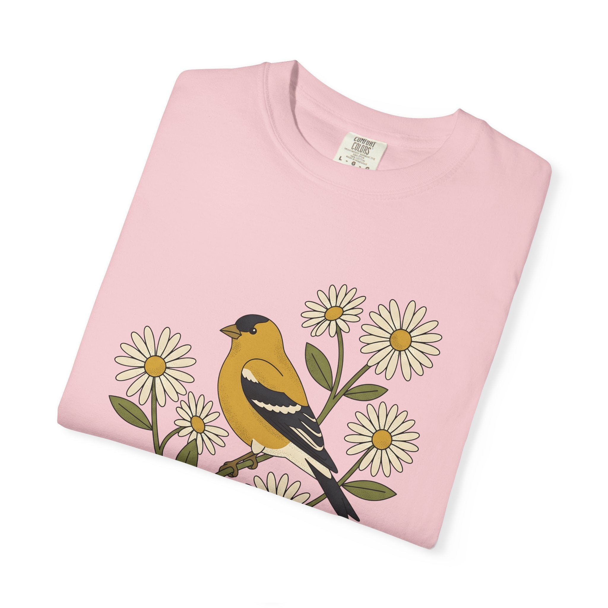 Goldfinch Bird Shirt Animals & Flowers Outdoors Gift Women Garden Tee Finch T-Shirt Wildlife Fan Botanical Tshirt Nature Graphic Line Art
