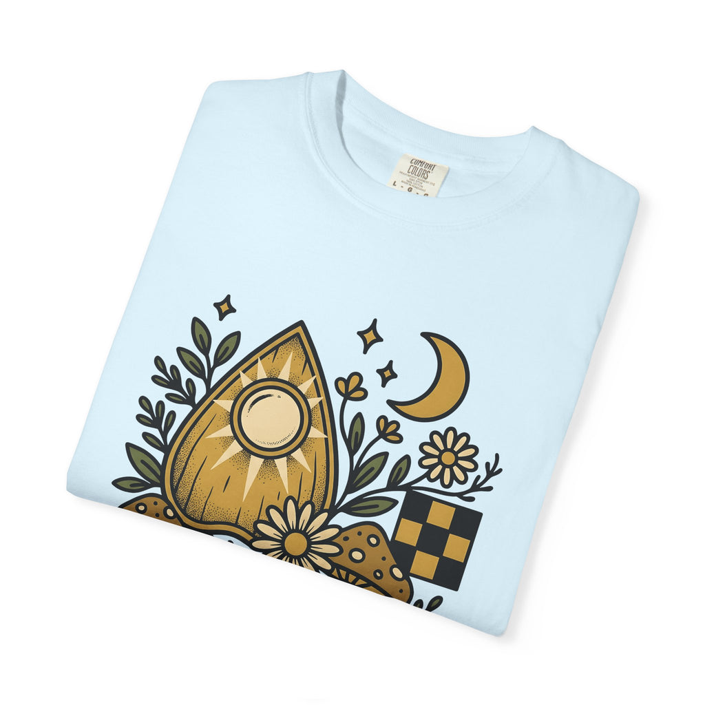 Spirit Board Flowers Shirt Boho Chic Astrology Gift Women Primitive Tee Ouija Flowers T-Shirt Bohemian Enthusiast Naive Tshirt Zodiac