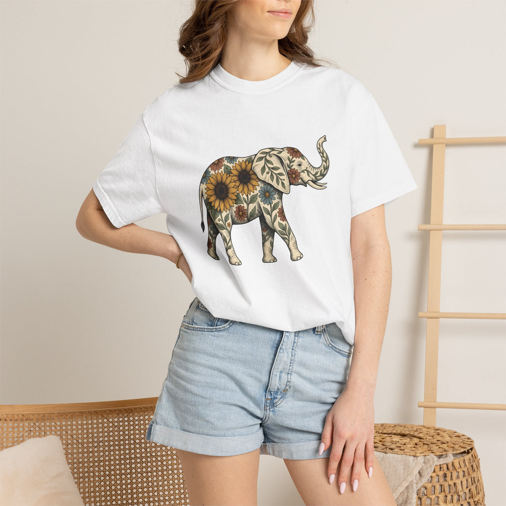 Elephant Flower Shirt Animals & Flowers Outdoors Gift Women Hippie Tee Elephant T-Shirt Wildlife Fan Bohemian Tshirt Nature Graphic Retro